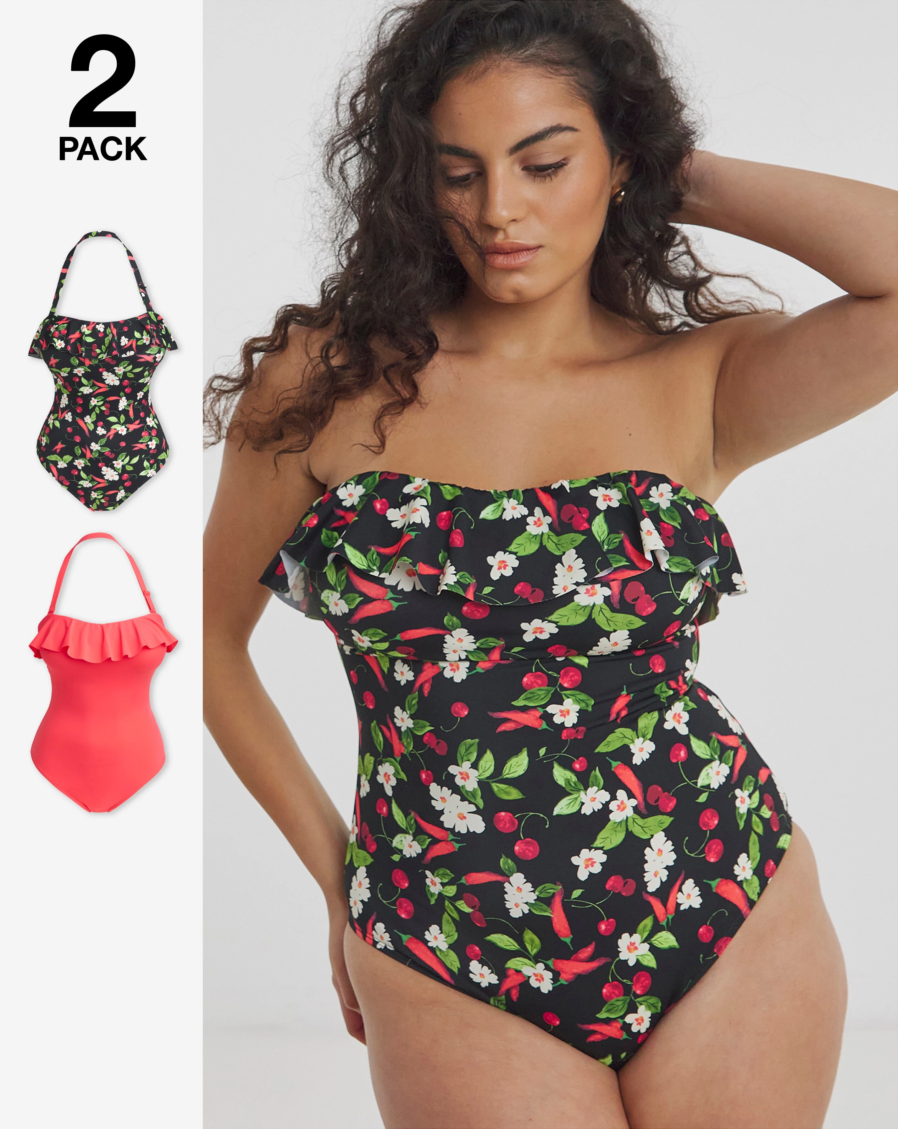 Value (2 Pack) Bandeau Ruffle Swimsuits