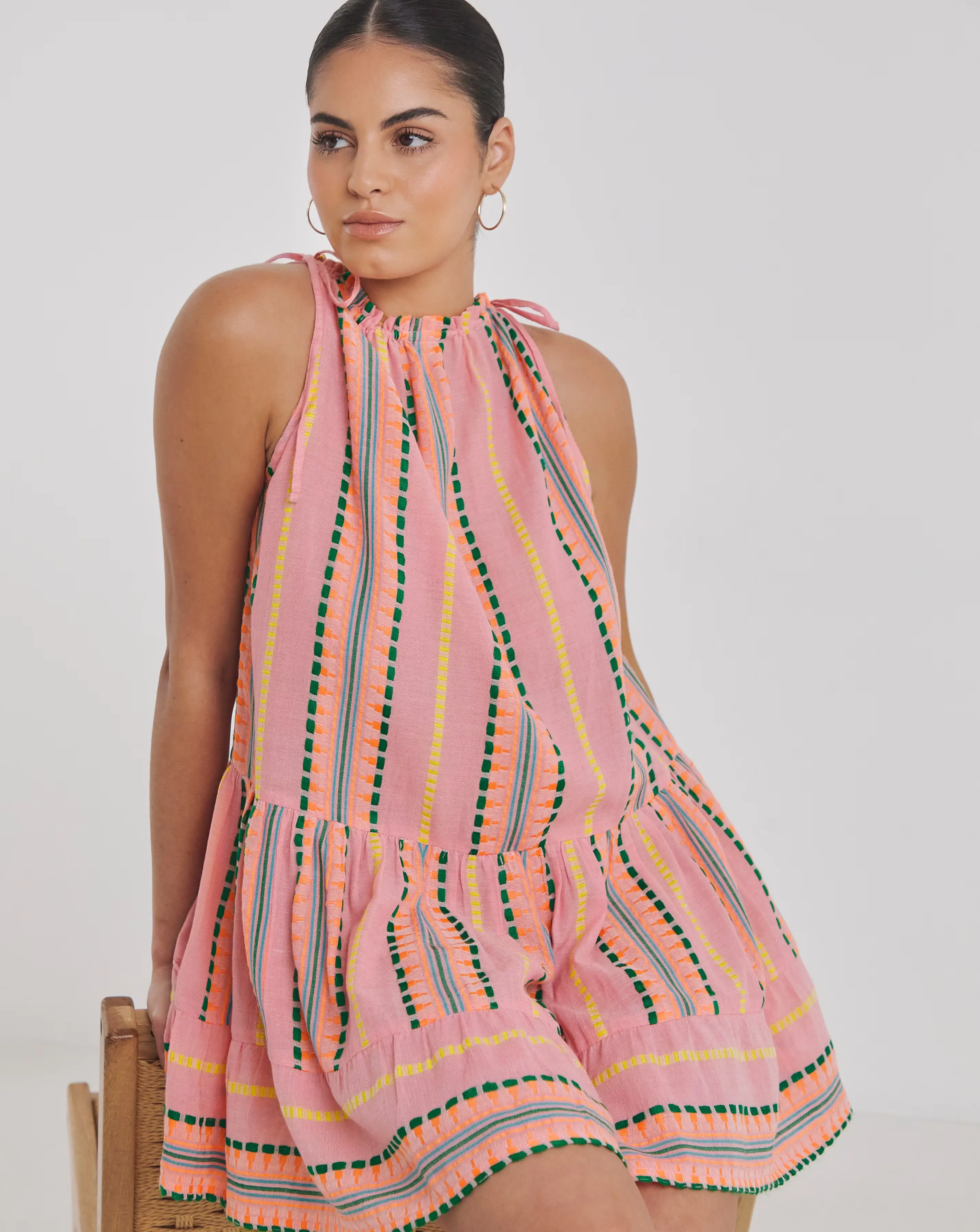 Beach to Beach Jacquard Stripe Mini Beach Dress