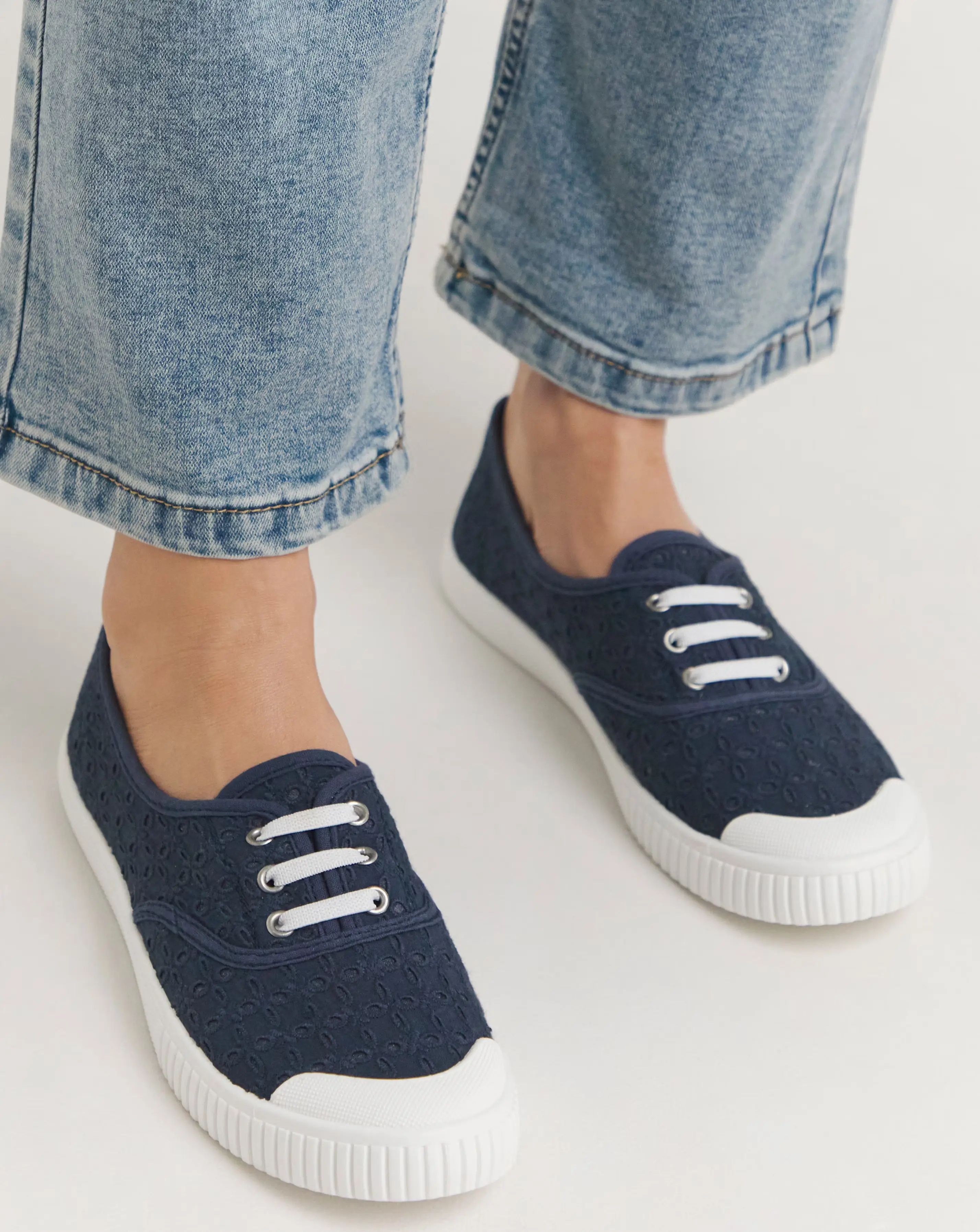 Burney Broderie Lace Up Plimsole Trainers - Standard Fit (D)