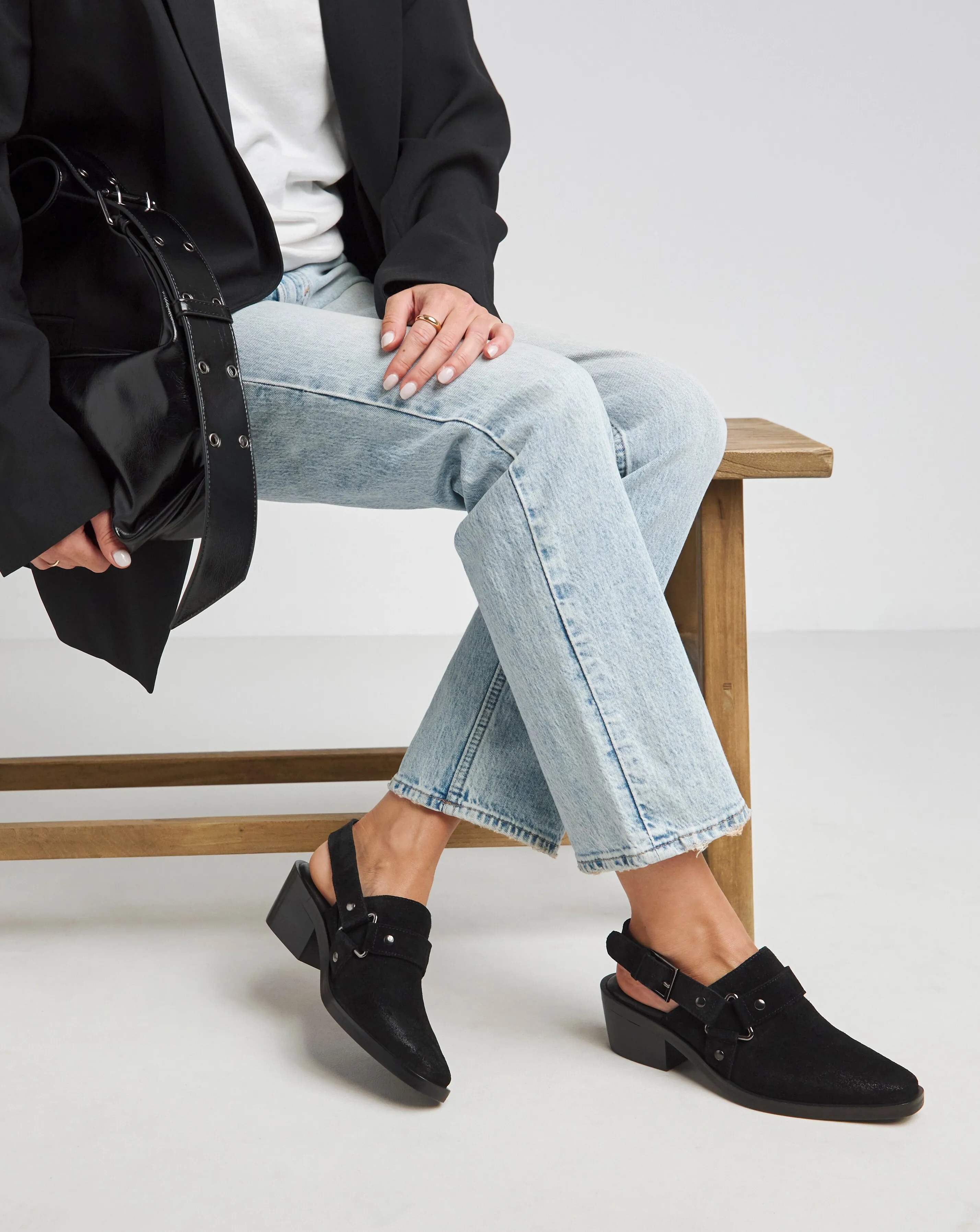 Elyria Suede Western Detailed Mule Shoes - Extra Wide Fit (EEE)