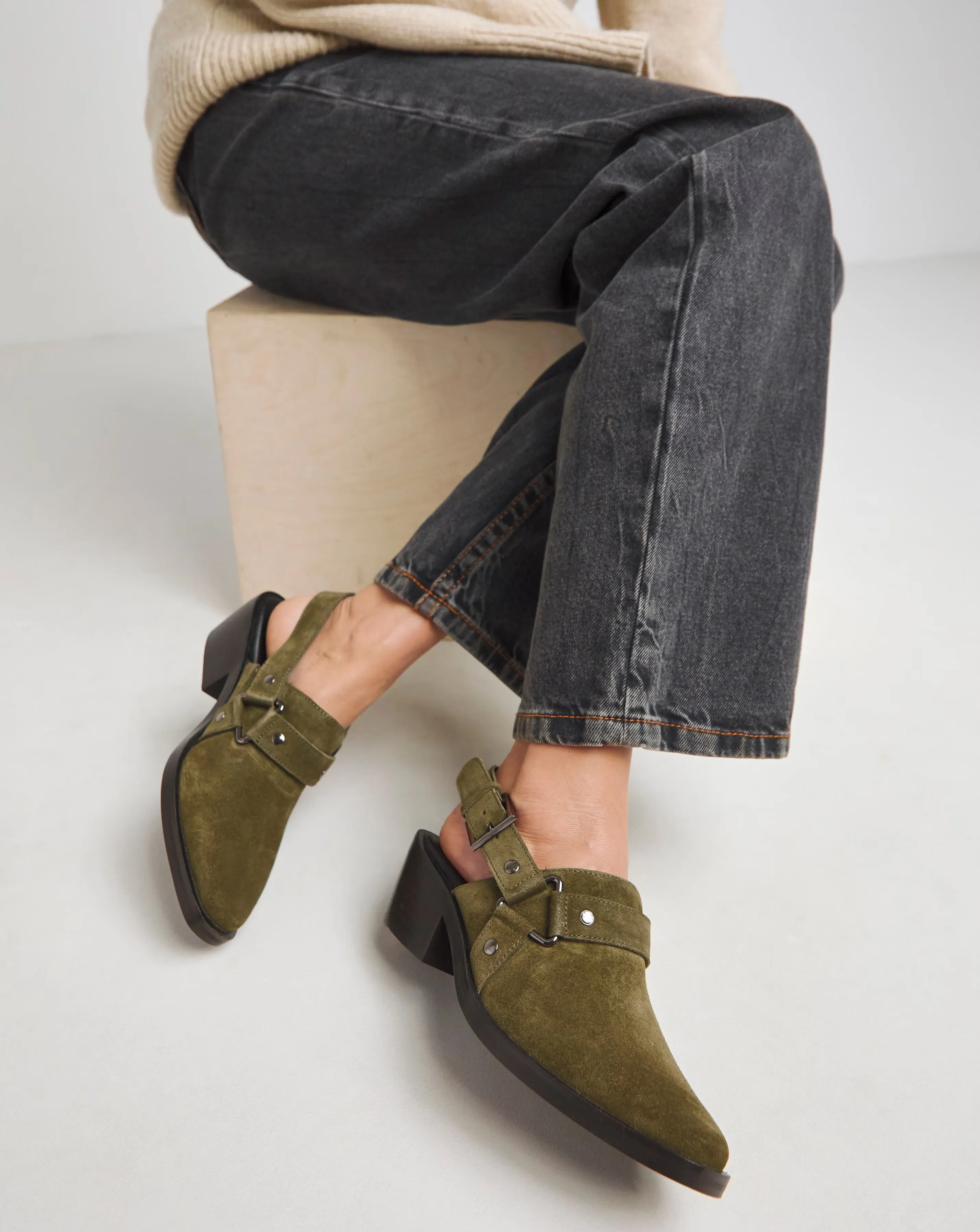 Elyria Suede Western Detailed Mule Shoes - Extra Wide Fit (EEE)