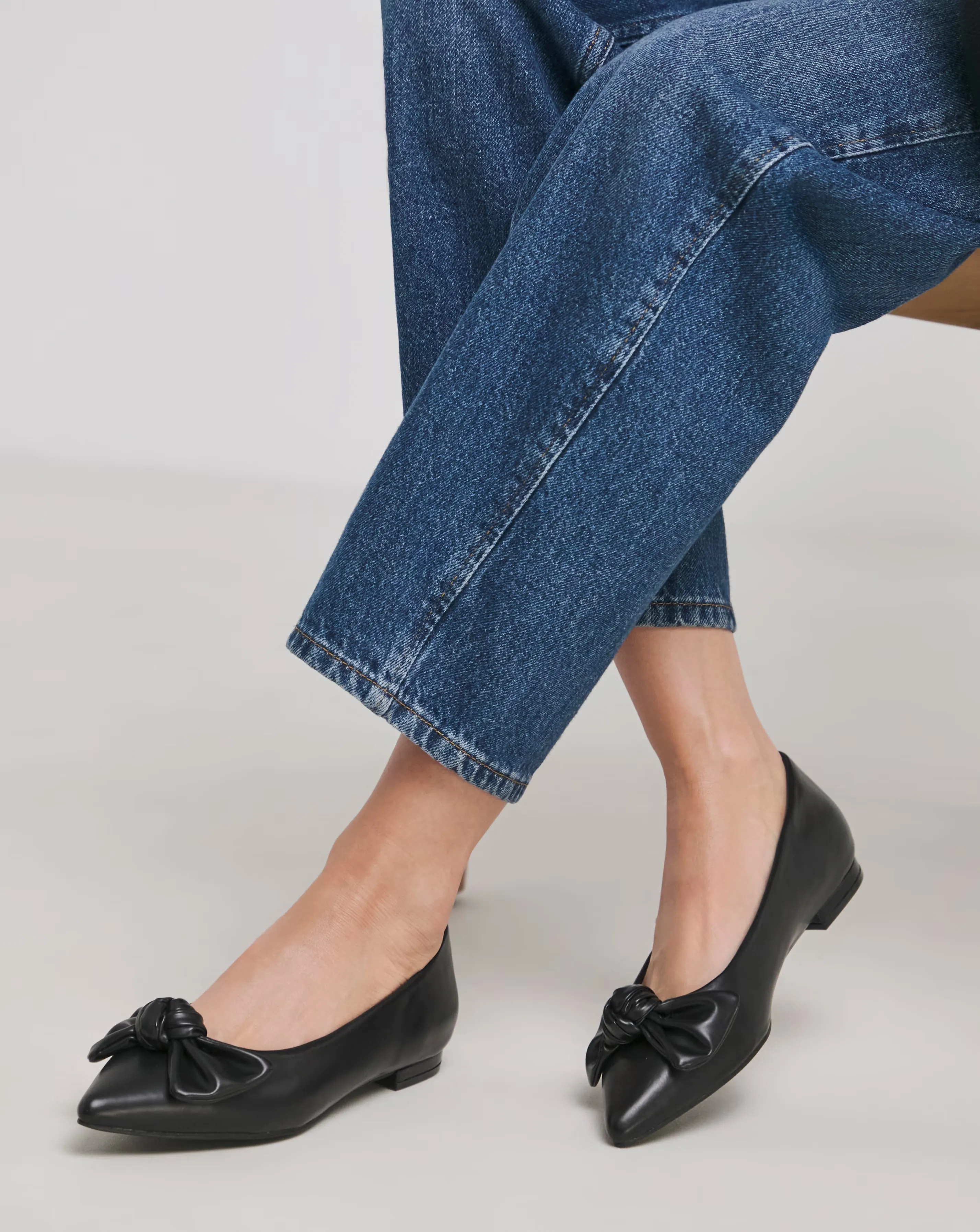 Cedar Pointed Toe Bow Ballet Flats - Wide Fit (E)
