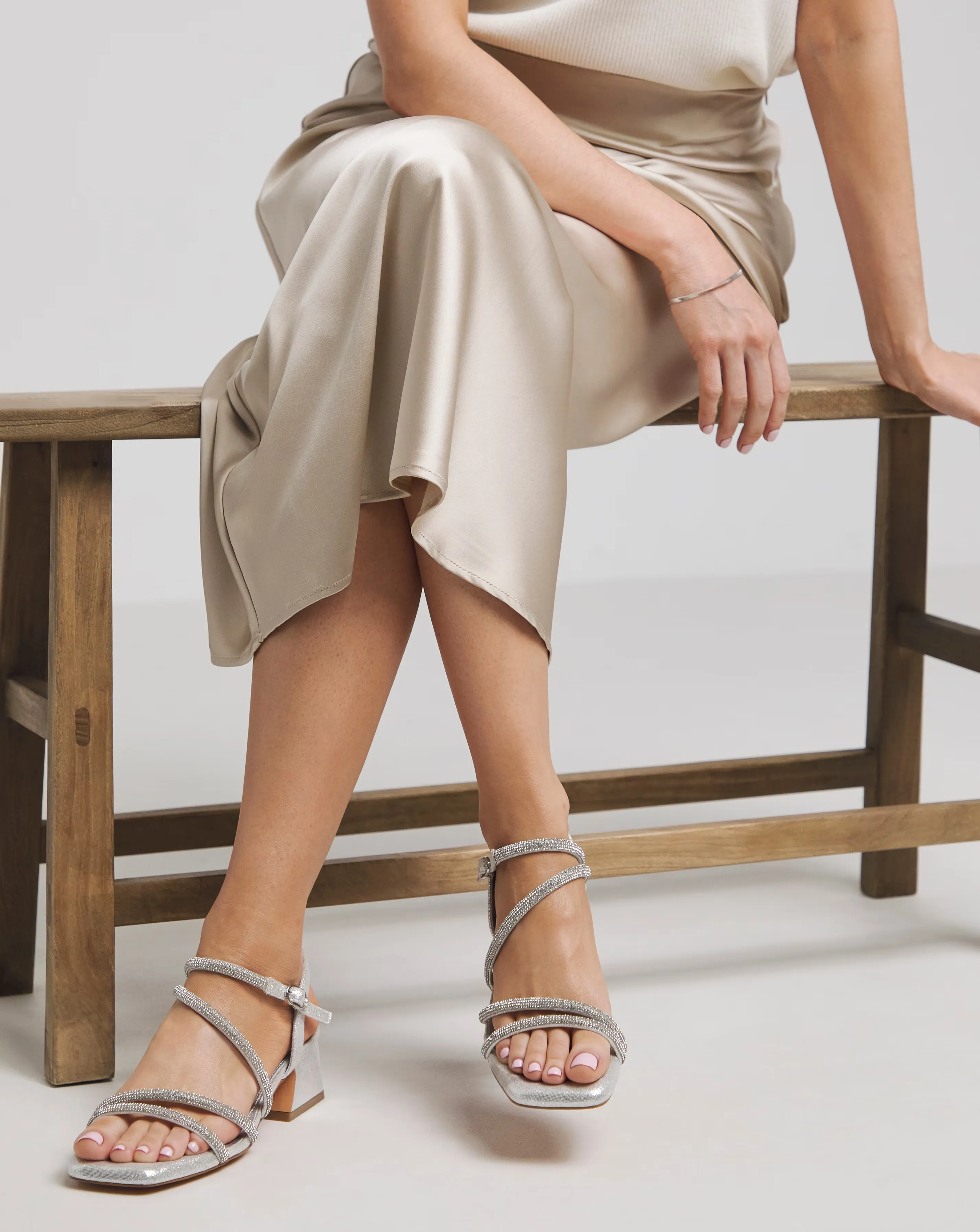 Gayle Low Block Heel Diamante Strap Detail Sandal - Wide Fit (E)
