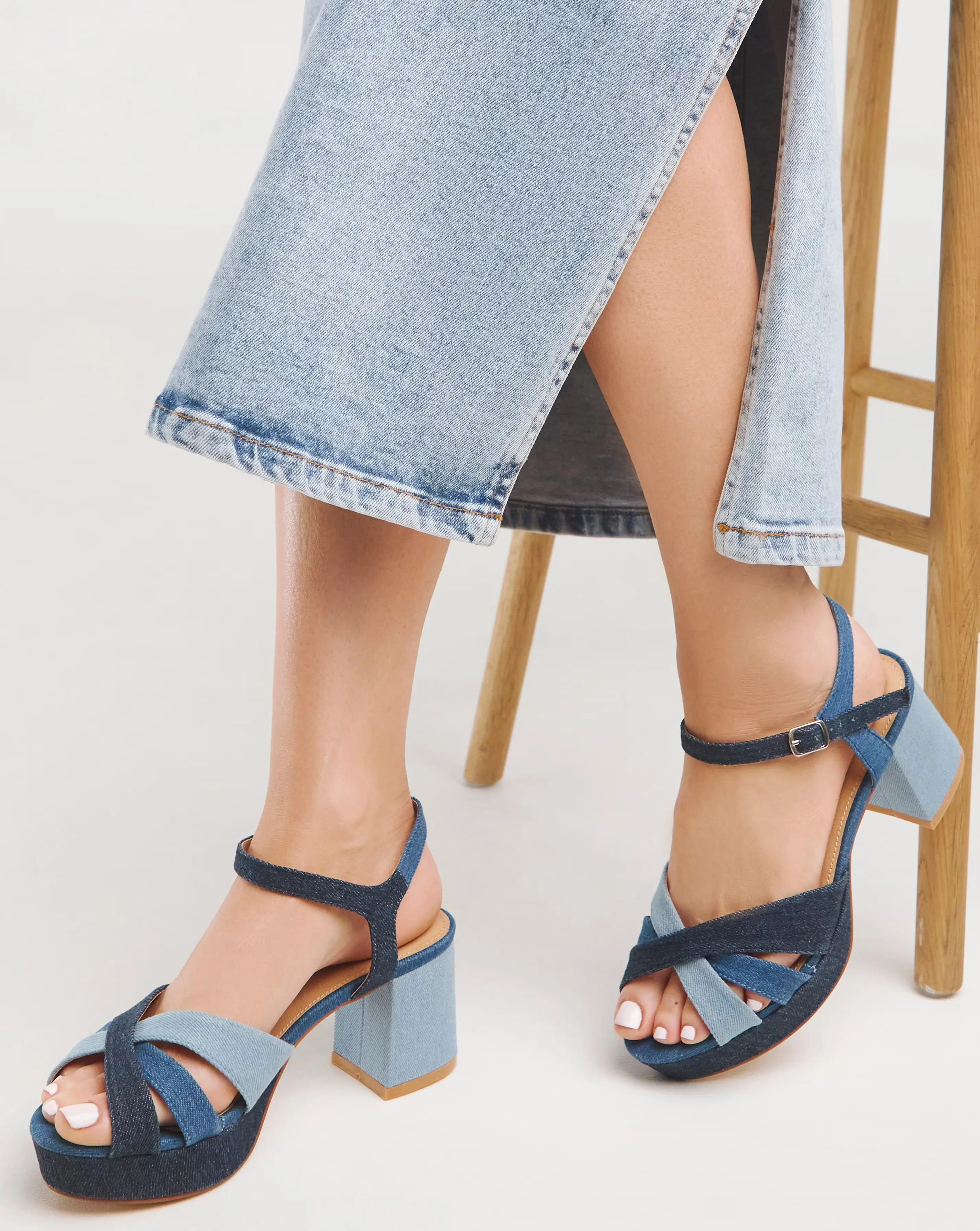 Francine Strap Detail Block Heel Platform Sandal - Extra Wide Fit (EEE)