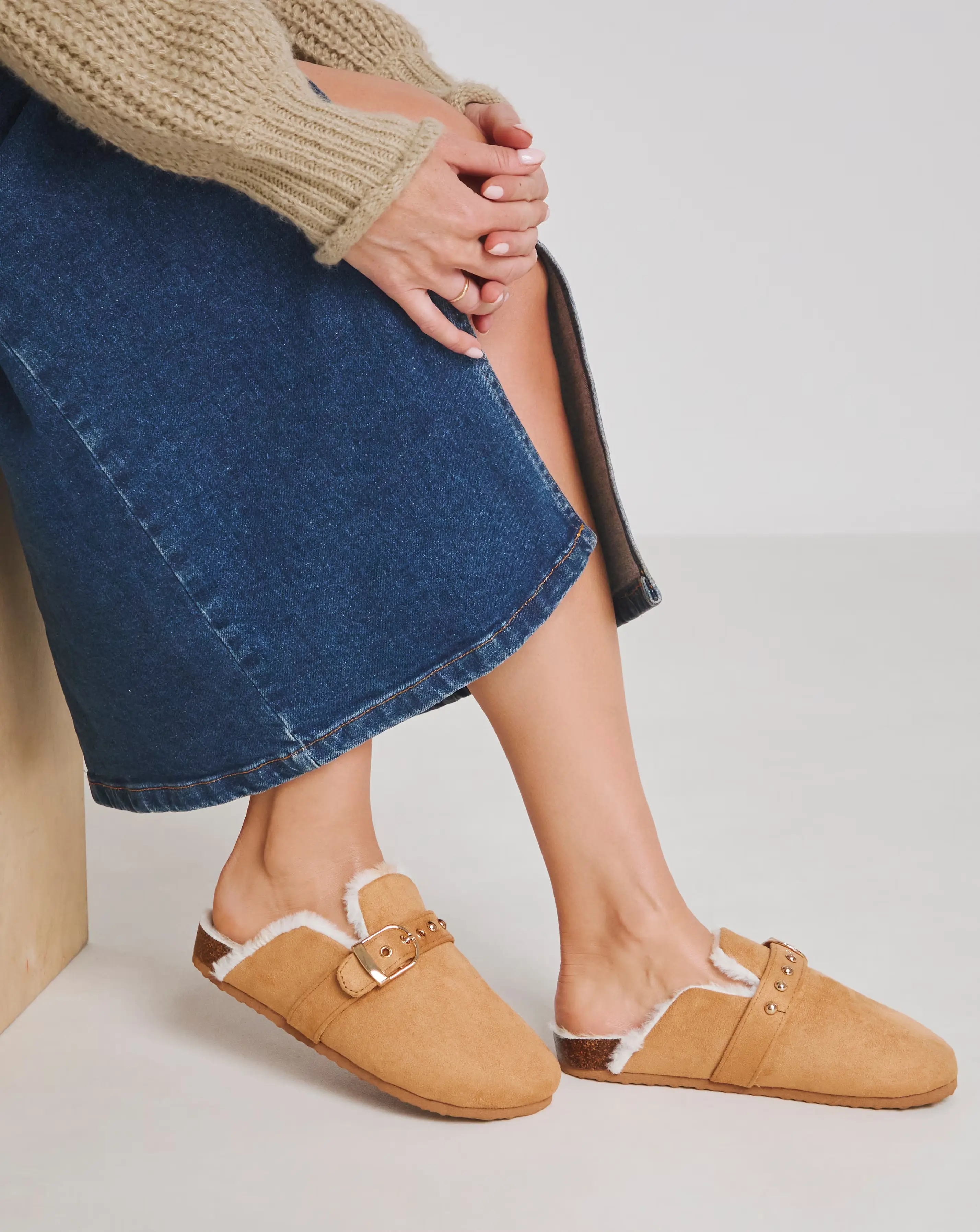 Franny Closed Toe House Shoe With Buckle Detail Wide E Fit