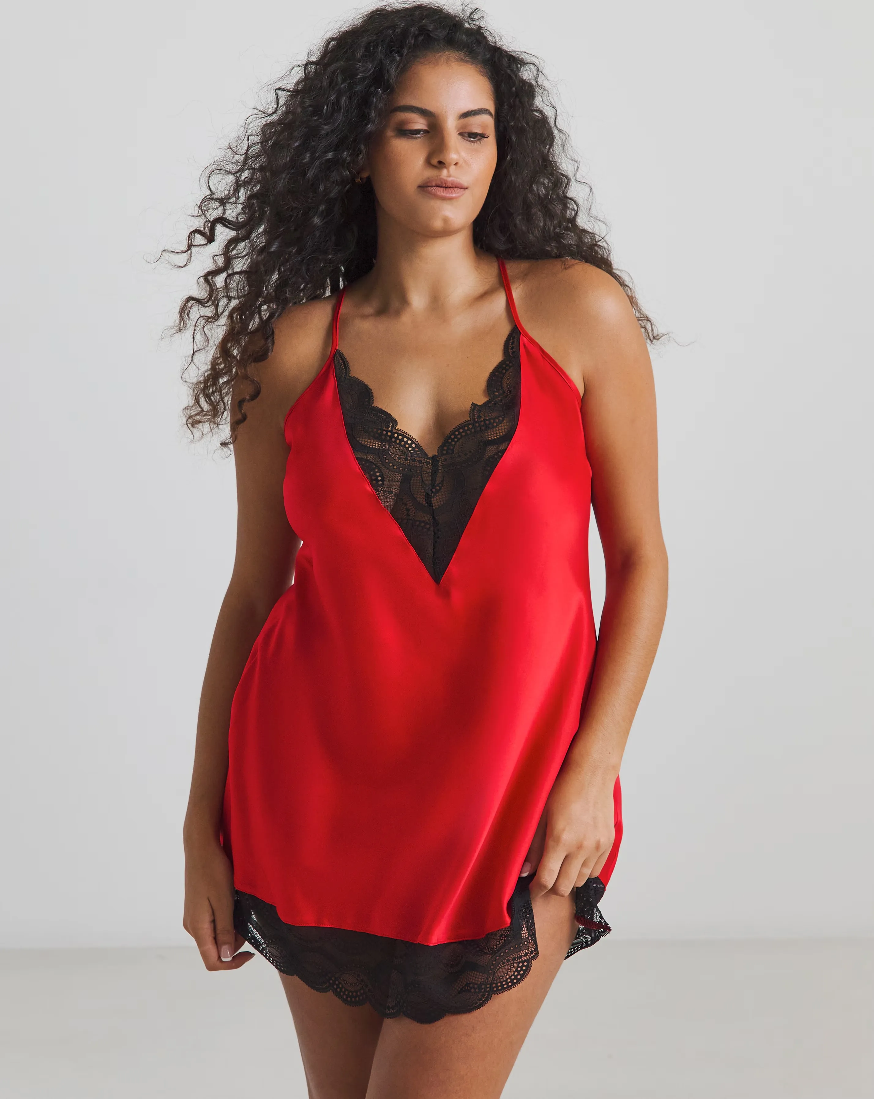 Ann Summers Adoration Satin and Lace Chemise Red/Black