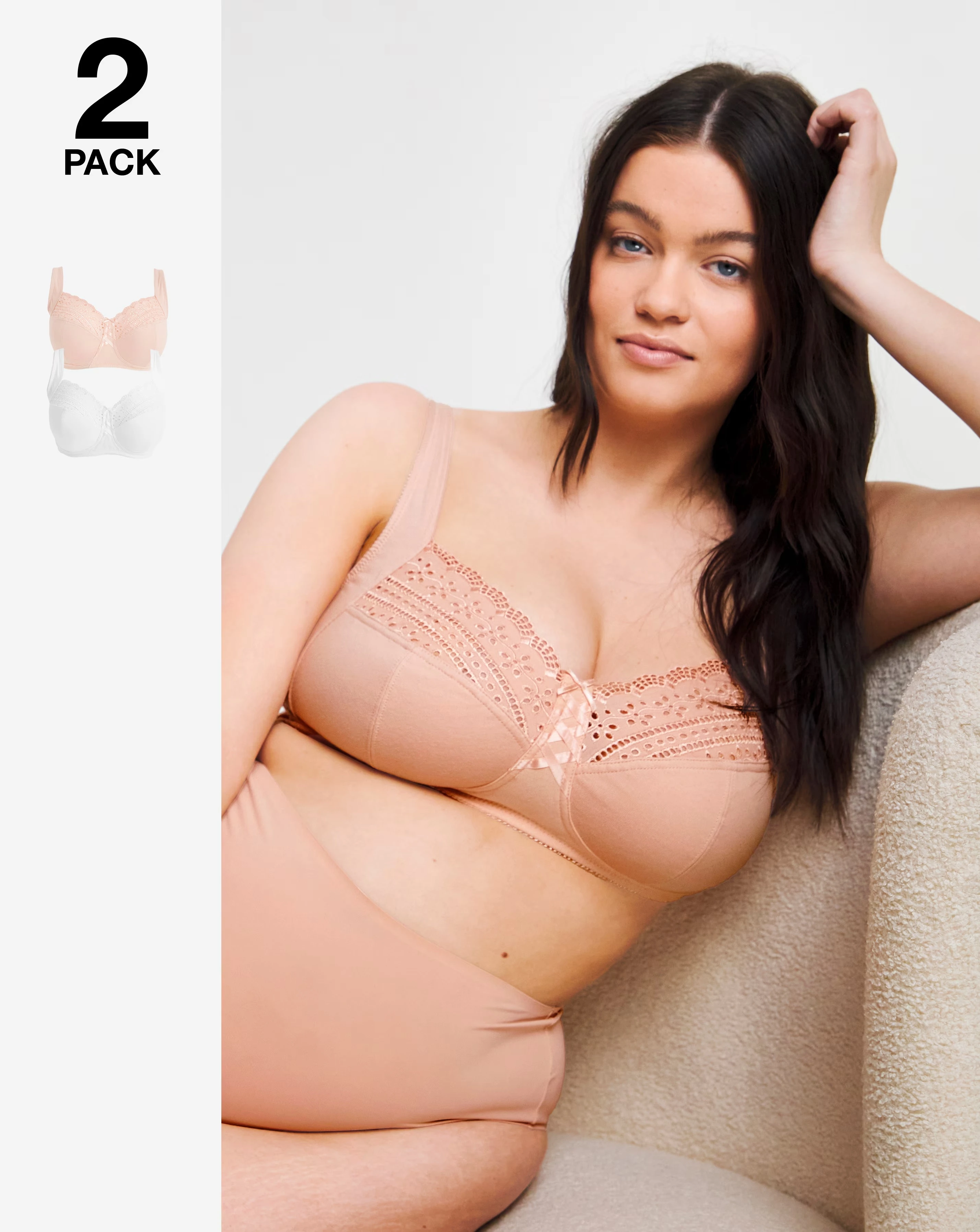 Pretty Secrets (2 Pack) Jane Non Wired Bras (C-F) Blush/White