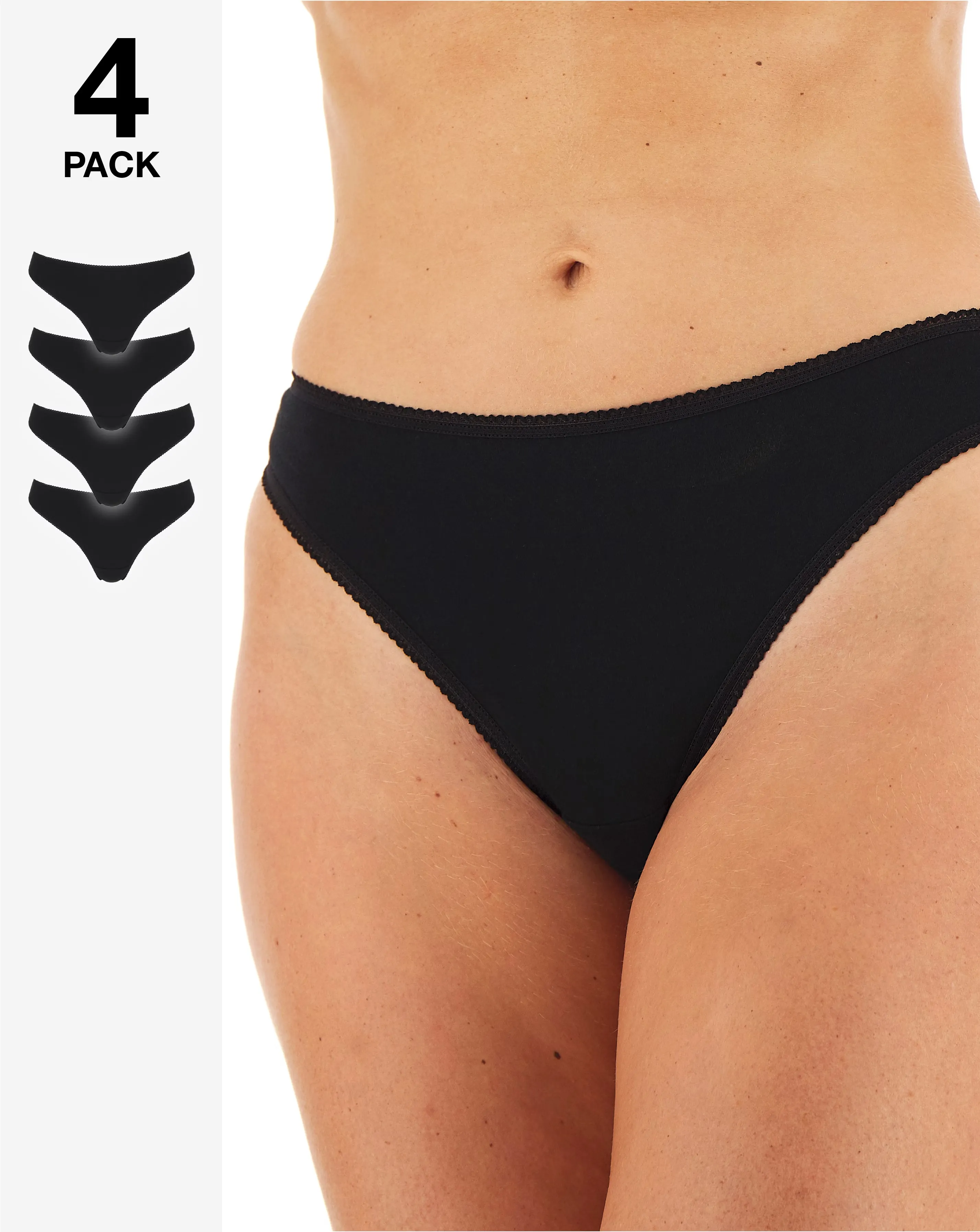 Pretty Secrets (4 Pack) Value Cotton Thongs Black