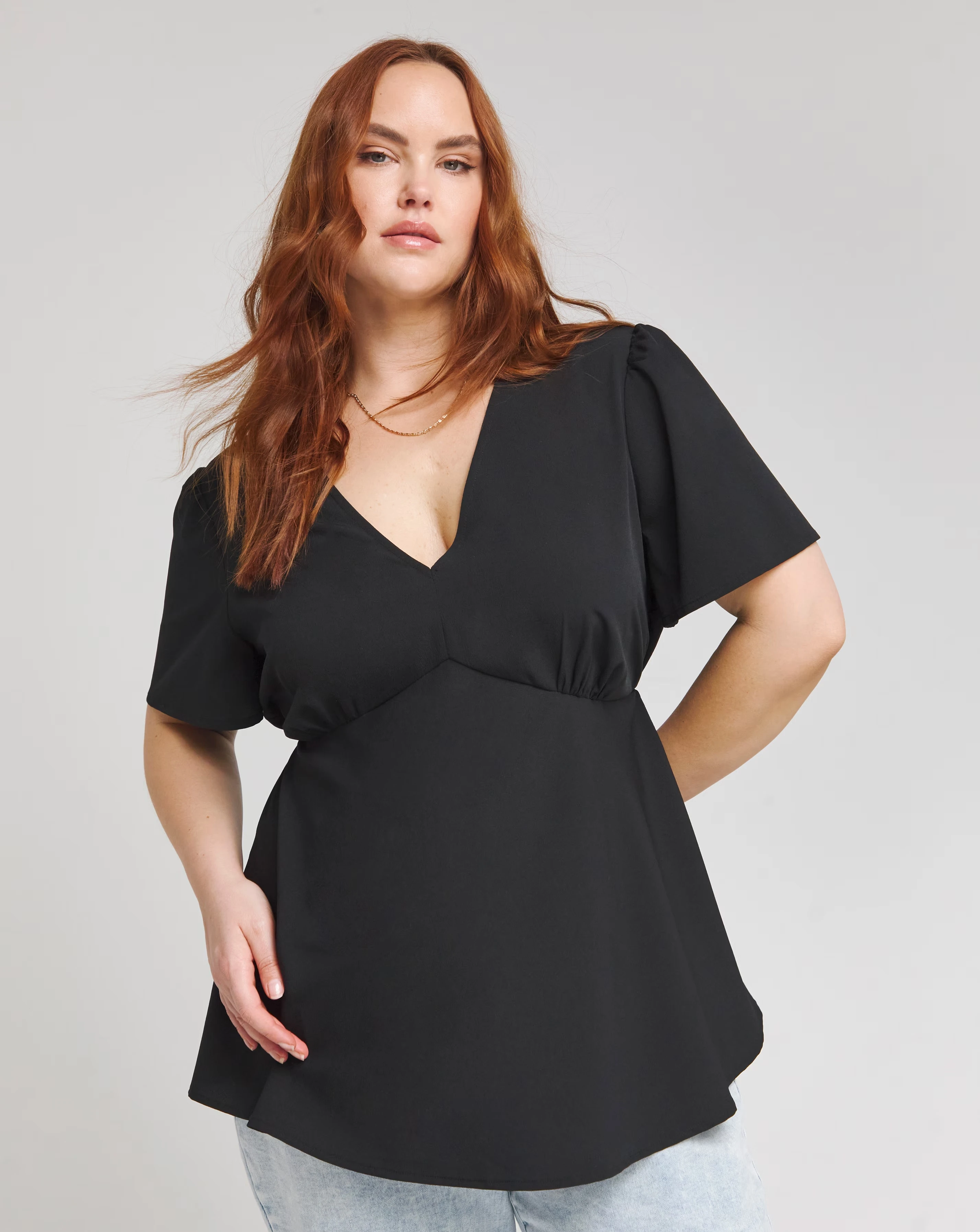 Simply Be Black V Neck Tea Blouse