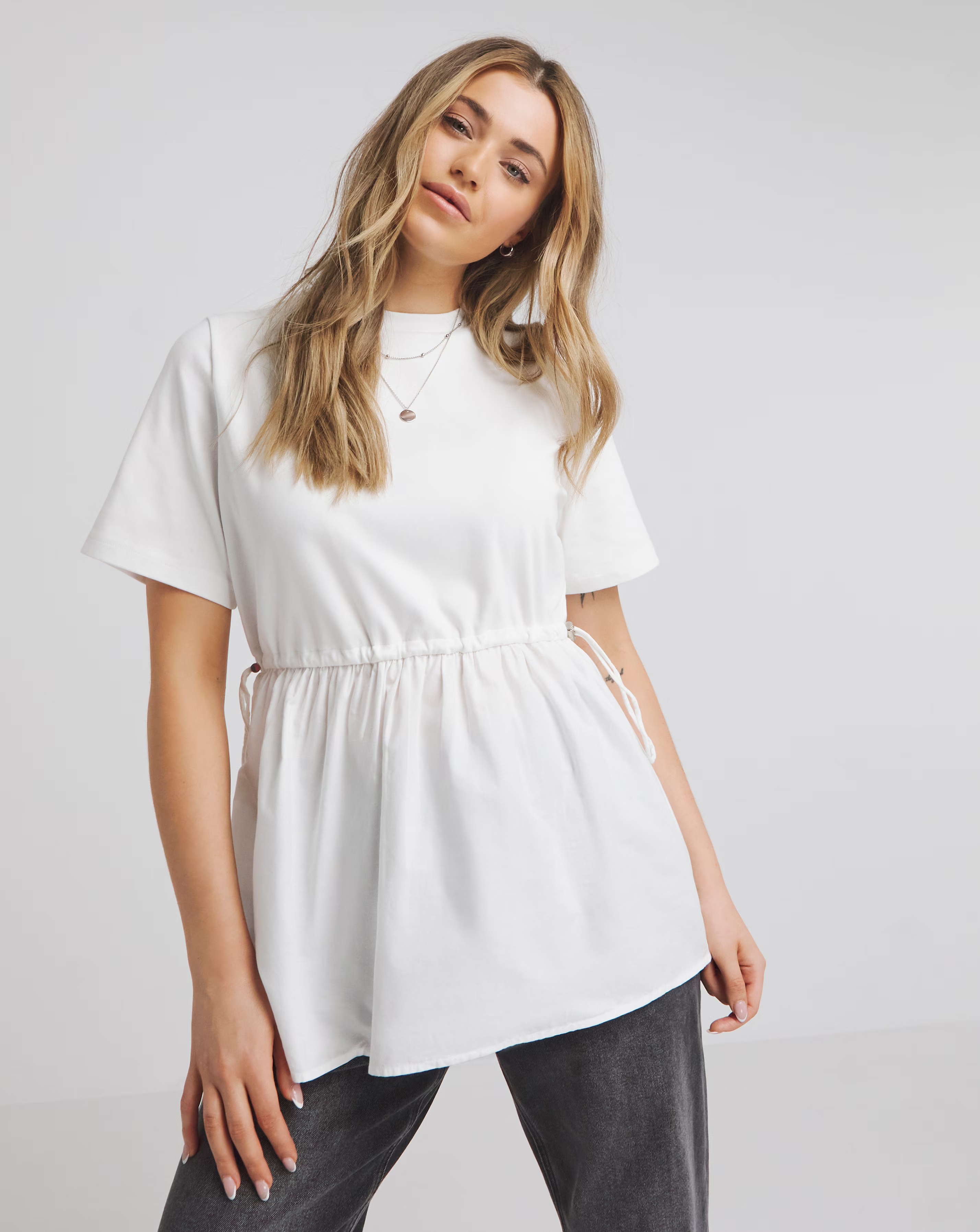 White Jersey Poplin Mix Drawstring Waist Smock Top 1 169800-white-jersey-poplin-mix-drawstring-waist-smock-top-1.jpg
