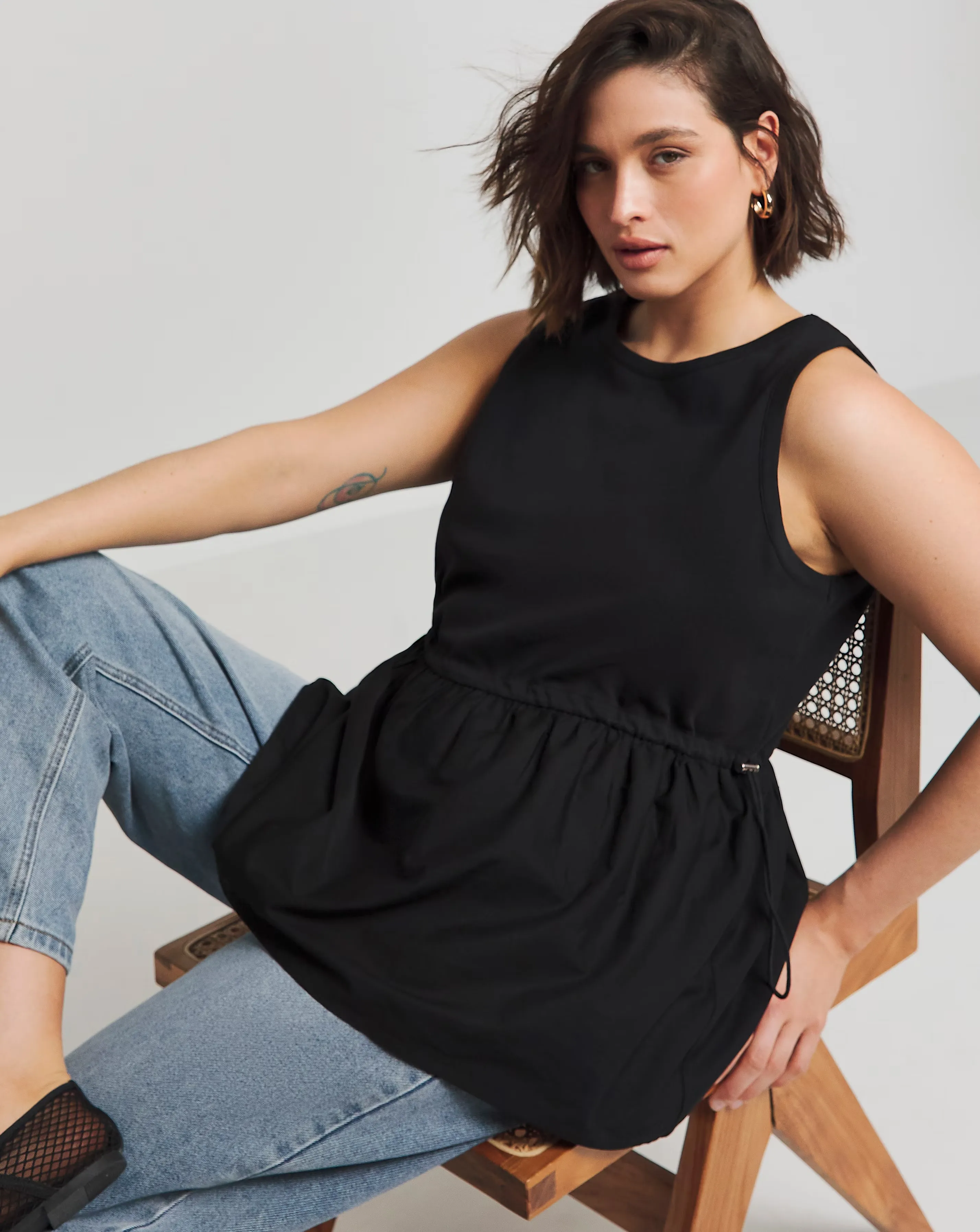 Black Sleeveless Poplin Jersey Mix Tank Top 1 169916-black-sleeveless-poplin-jersey-mix-tank-top-1.webp