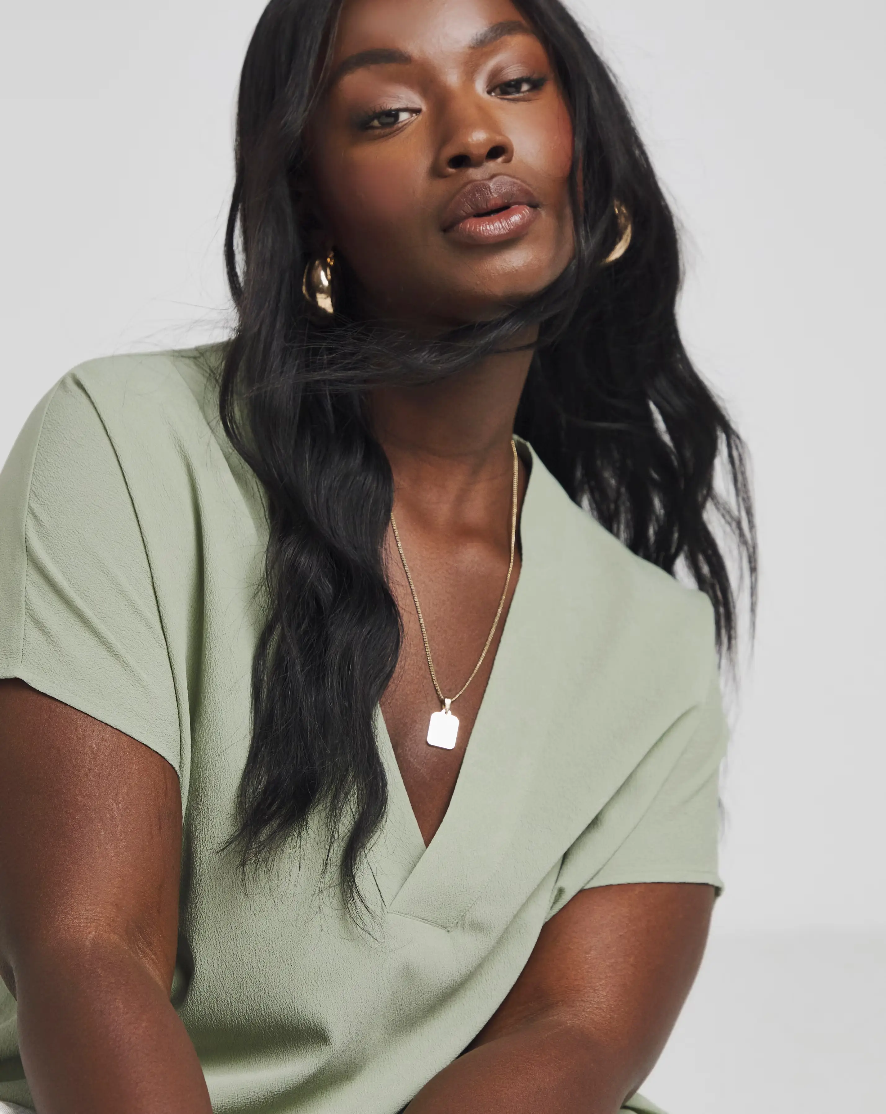 Simply Be Sage Green V Neck Short Sleeve Boxy Blouse