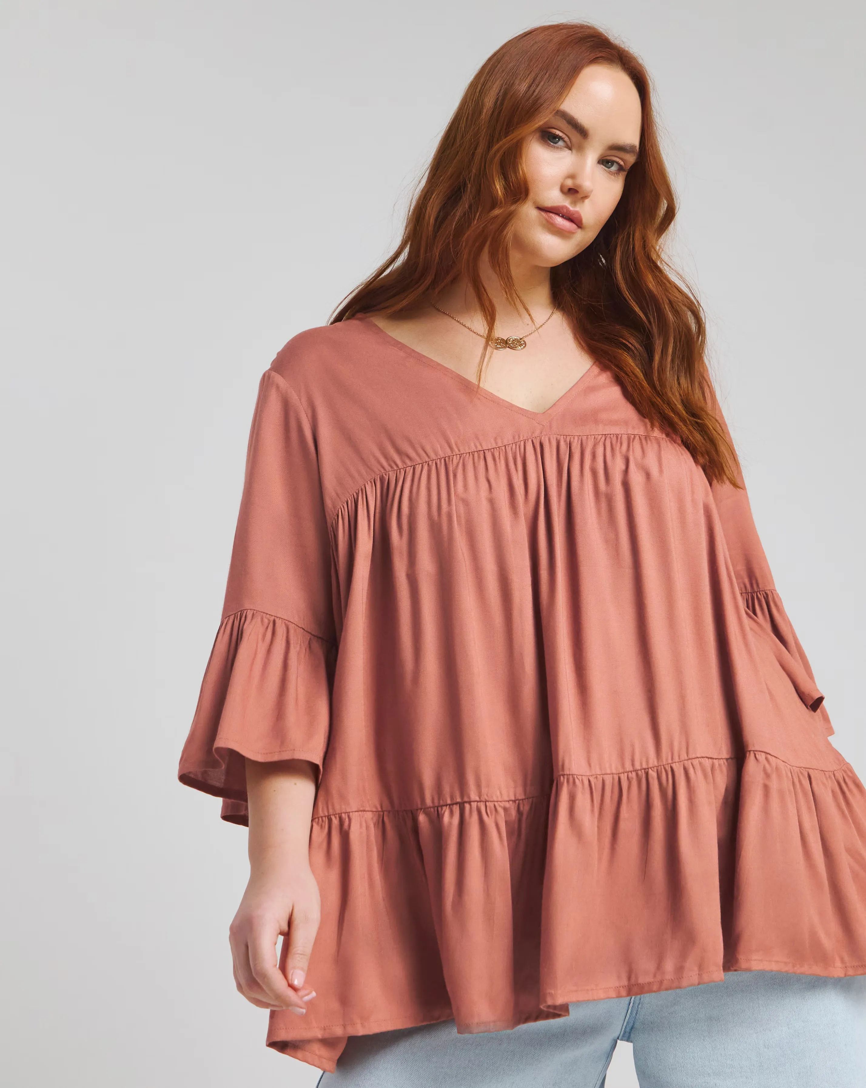 170098-terracotta-viscose-v-neck-tiered-smock-blouse-1.webp