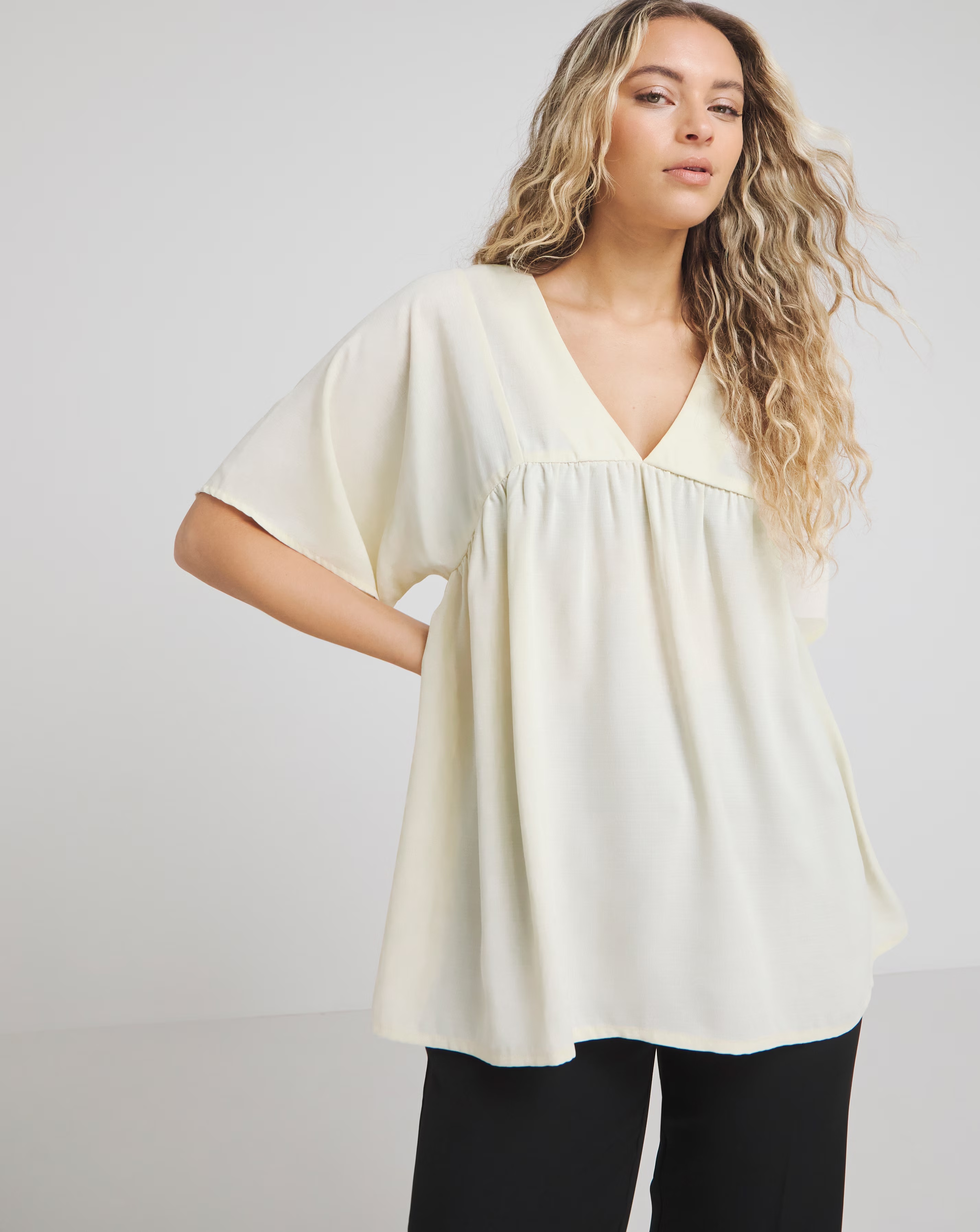 Cream V Neck Short Sleeve Smock Top 1 170254-cream-v-neck-short-sleeve-smock-top-1.jpg