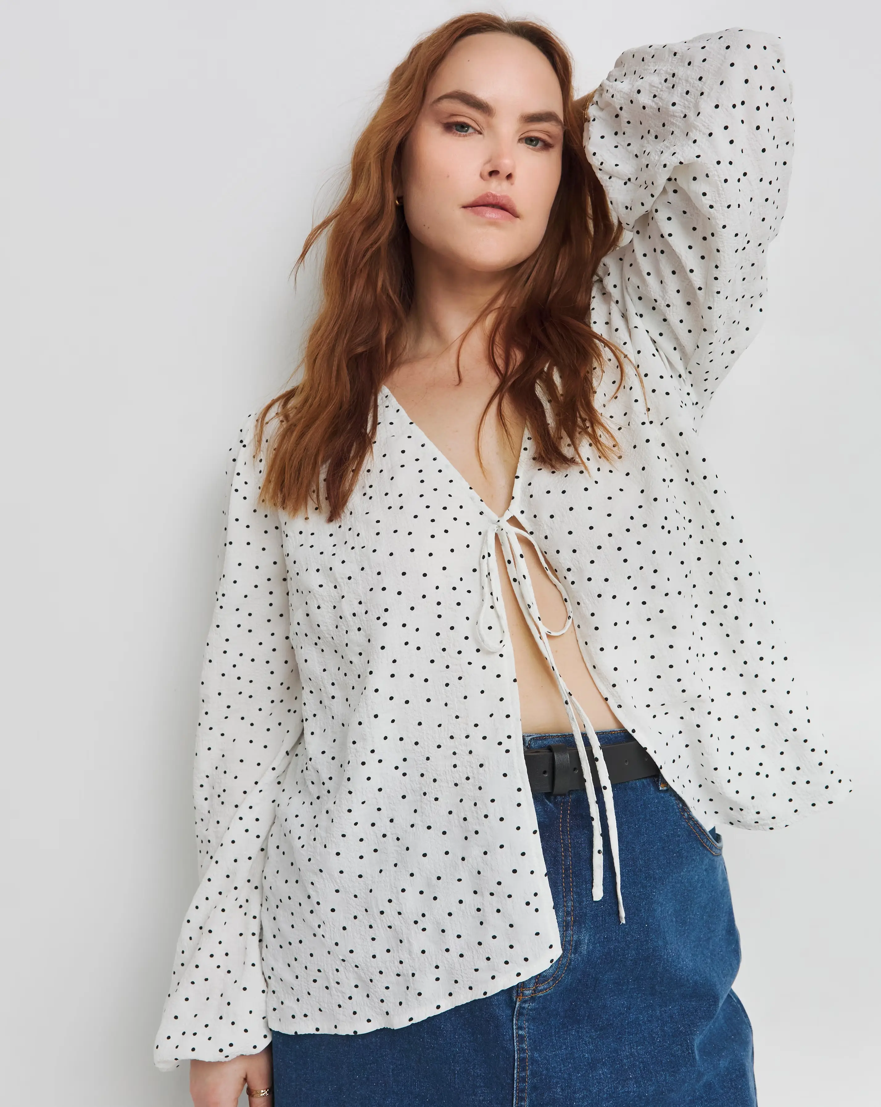 Spot Print Tie Front Long Sleeve Blouse 1 170709-spot-print-tie-front-long-sleeve-blouse-1.webp