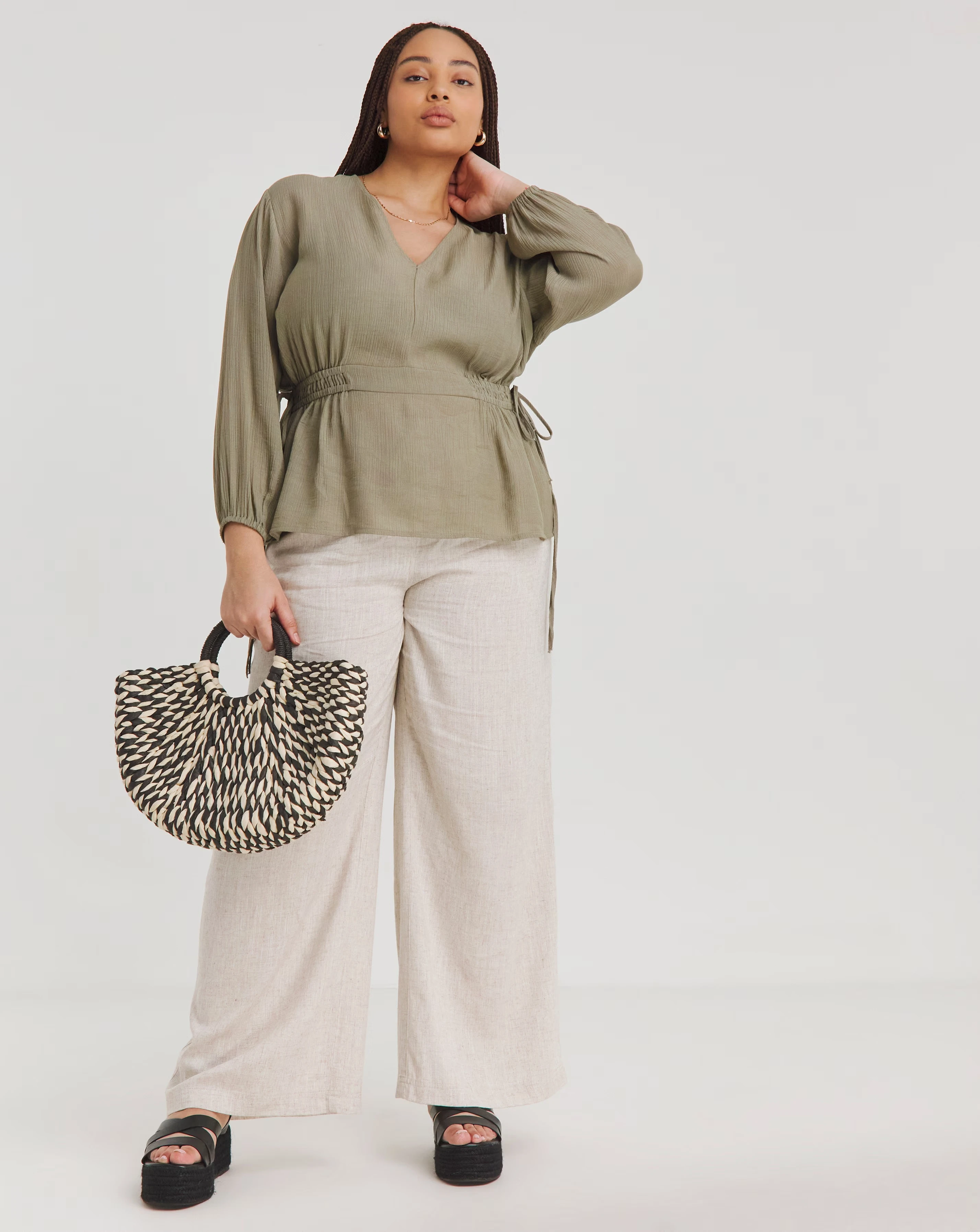 170787-khaki-plunge-elasticted-waist-long-sleeve-blouse-1.webp