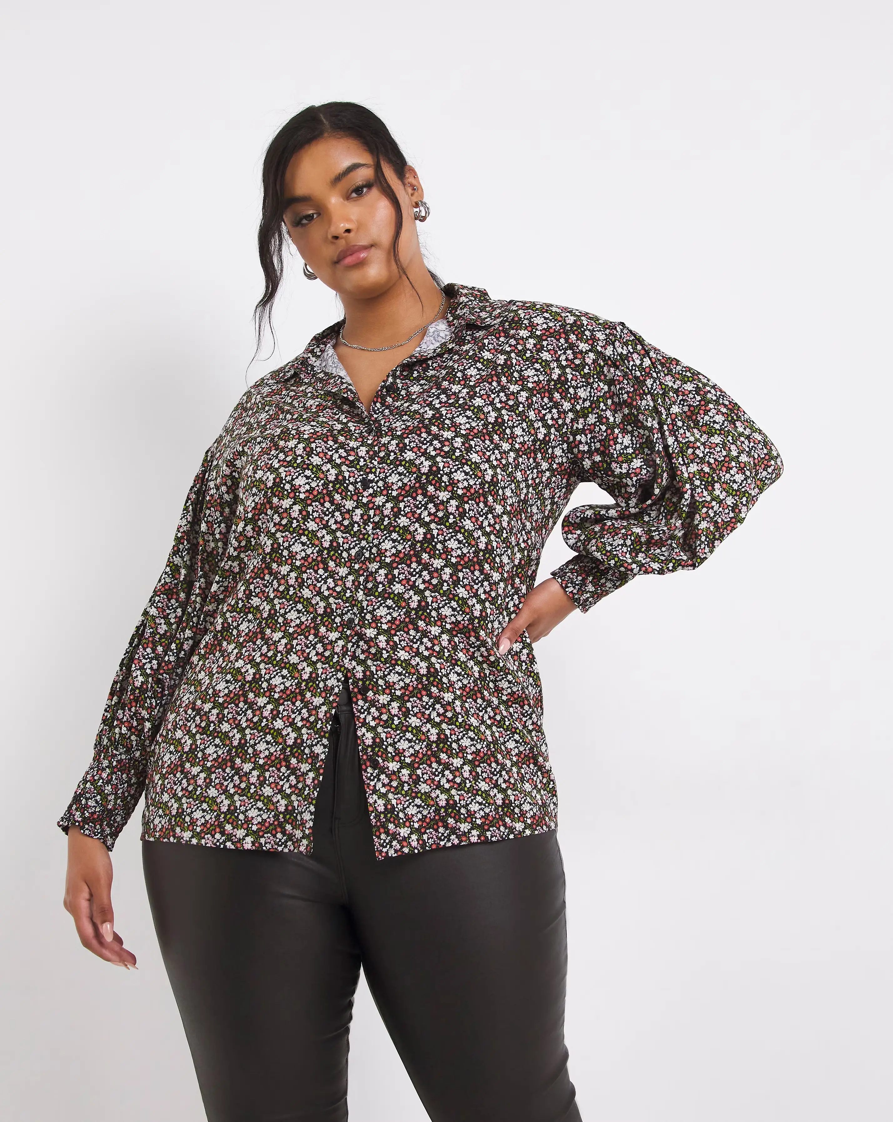 Multi Floral Long Sleeve Dipped Back Shirt
