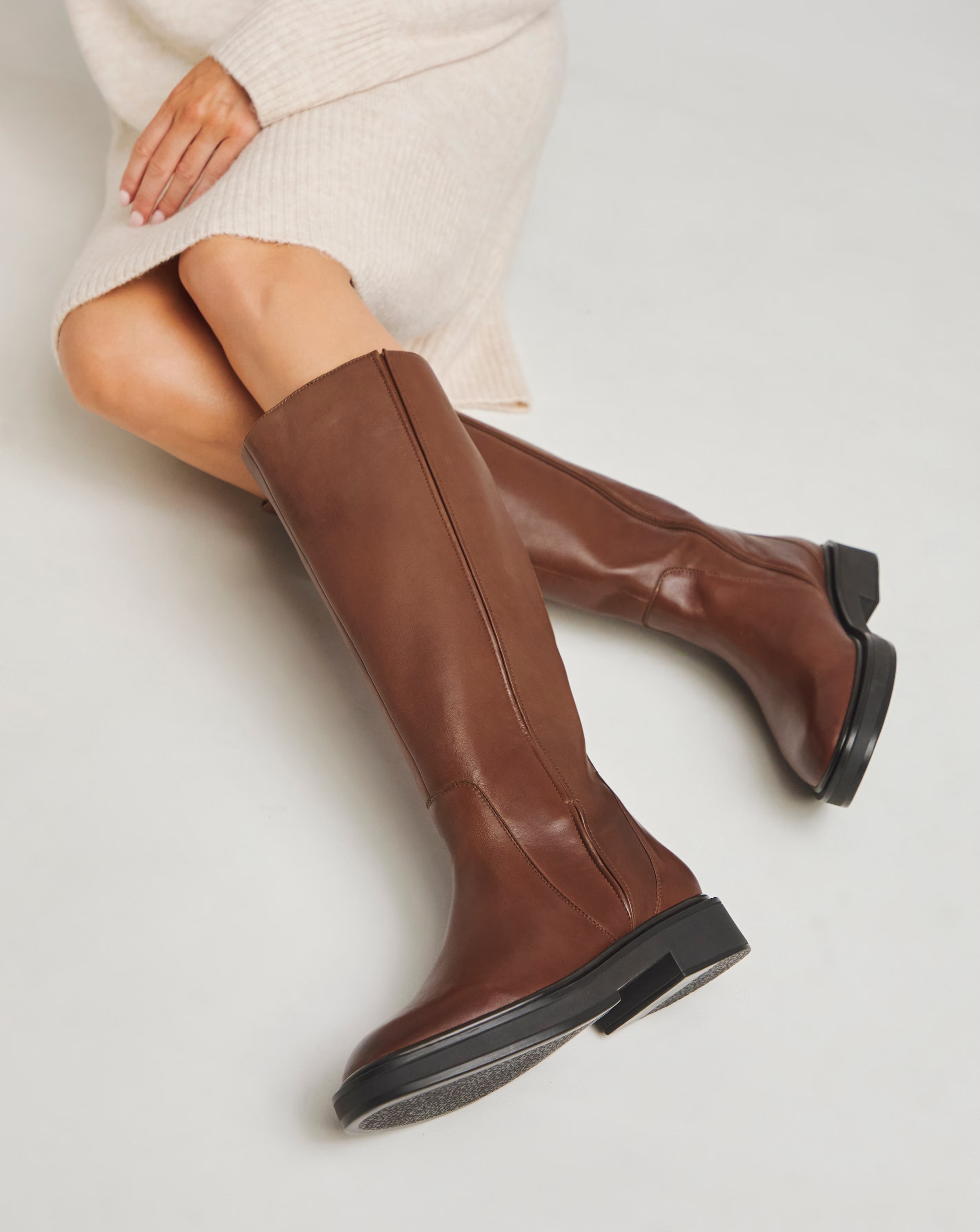 Andy Leather Stretch Seam Knee High Flat Boots Extra Wide EEE Fit Curvy Calf