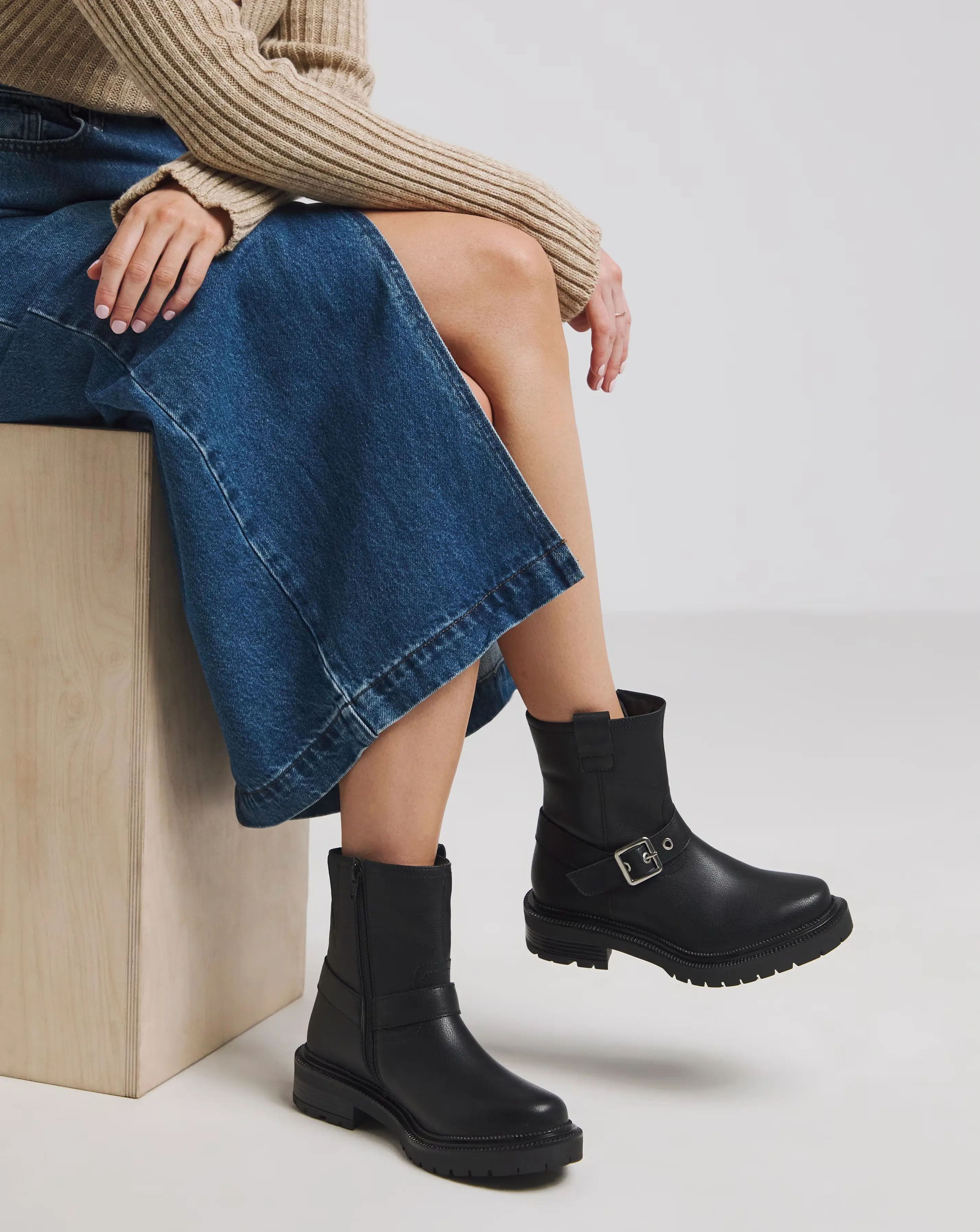 Vada Classic Multi Buckle Biker Boots Extra Wide EEE Fit
