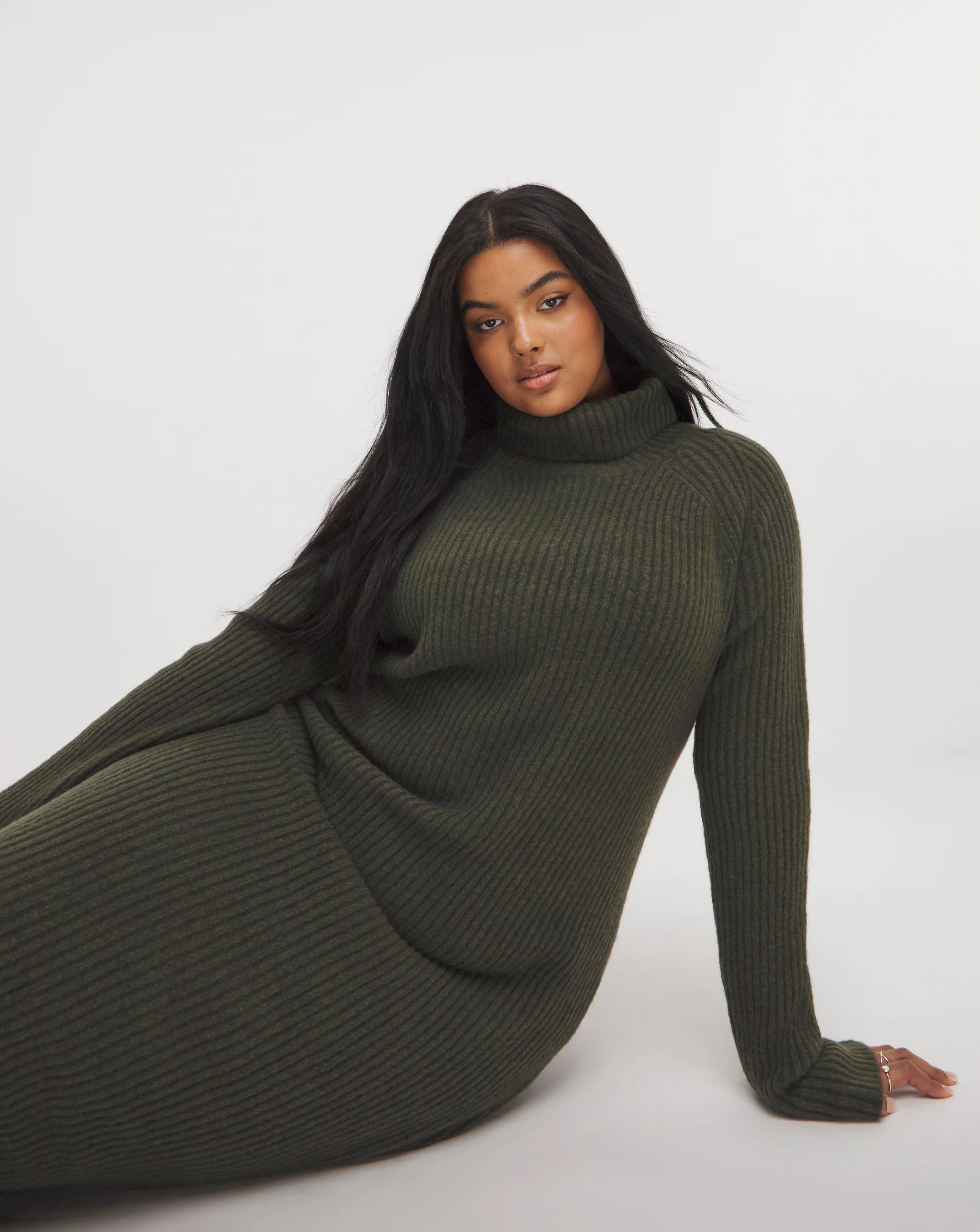 Nobody's Child Rib Roll Neck Midi Dress