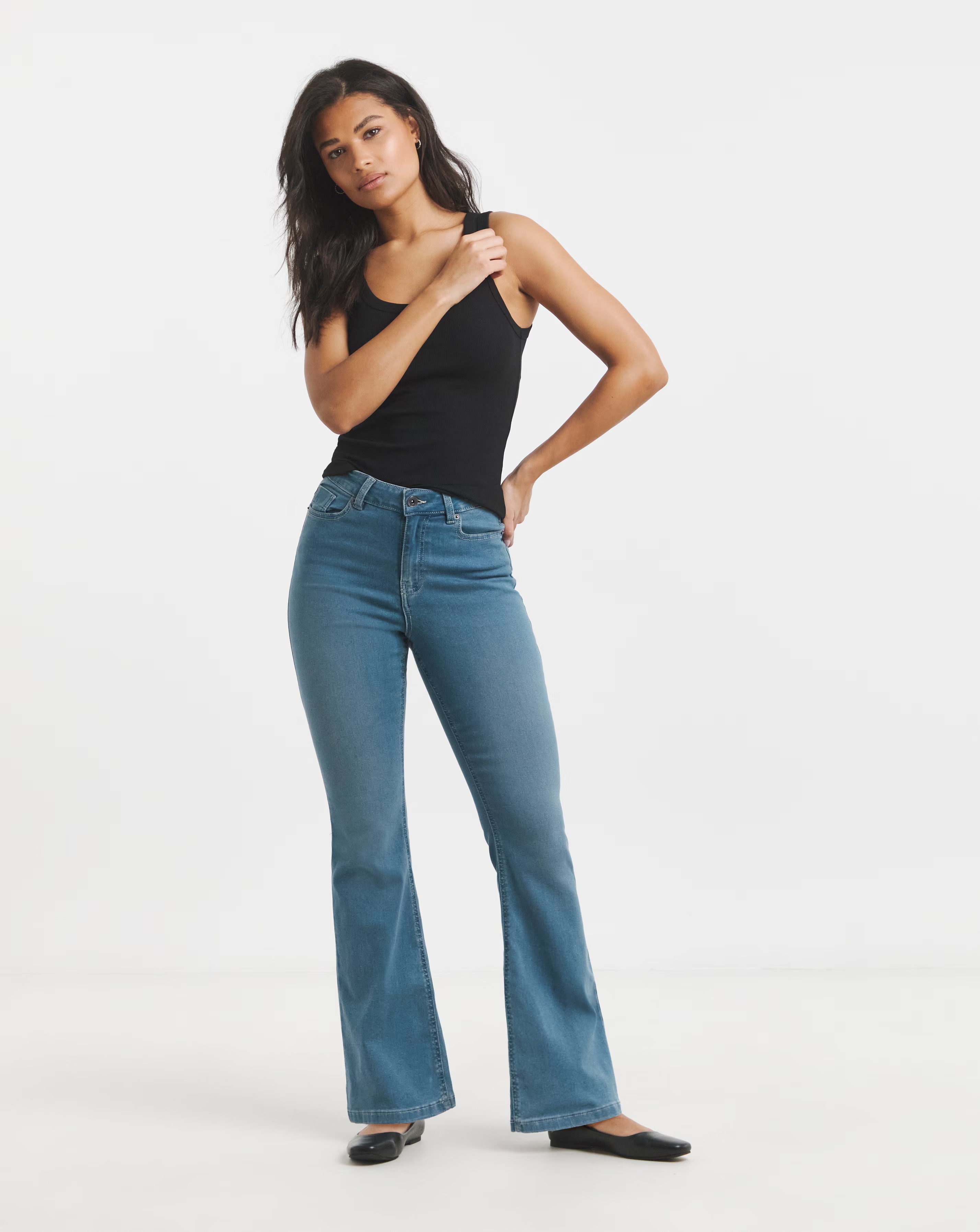 Simply Be Kim Mid Blue High Waist Super Soft Bootcut Jeans