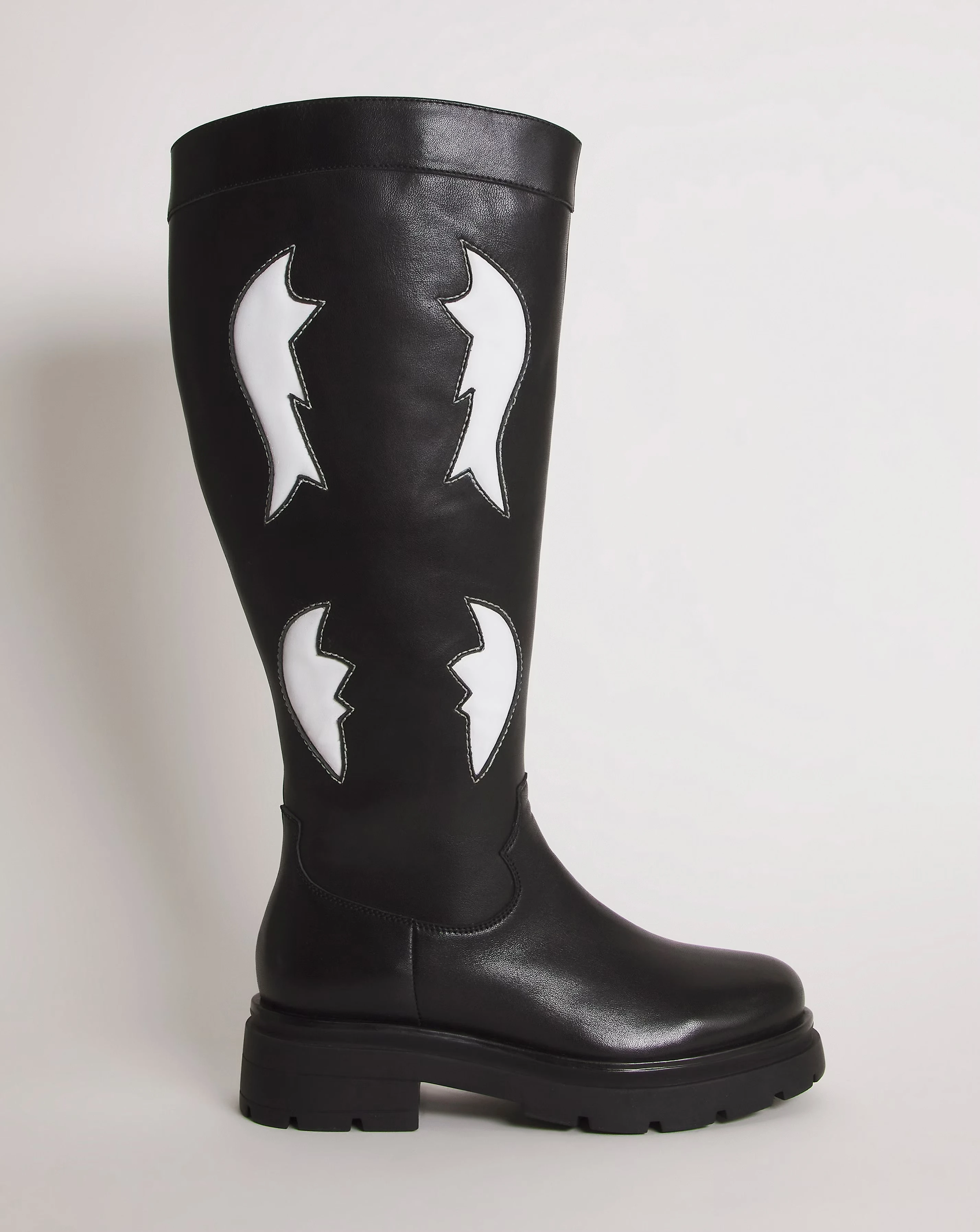 Caralynn Leather Western Chunky Knee High Boots Wide E Fit Super Curvy Calf
