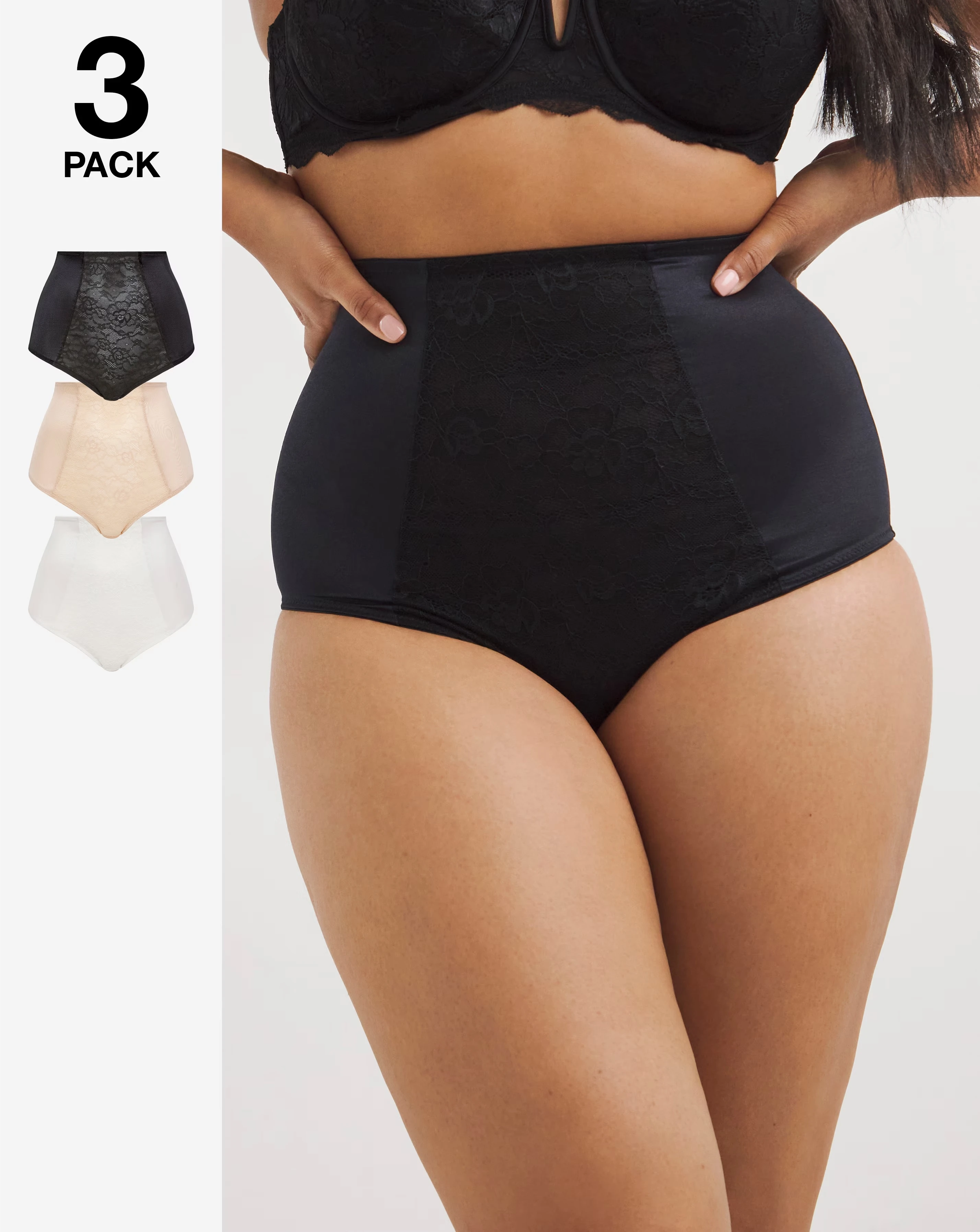 MAGISCULPT Firm Control (3 Pack) Tummy Control High Waist Knickers Blk/Wht/Alm
