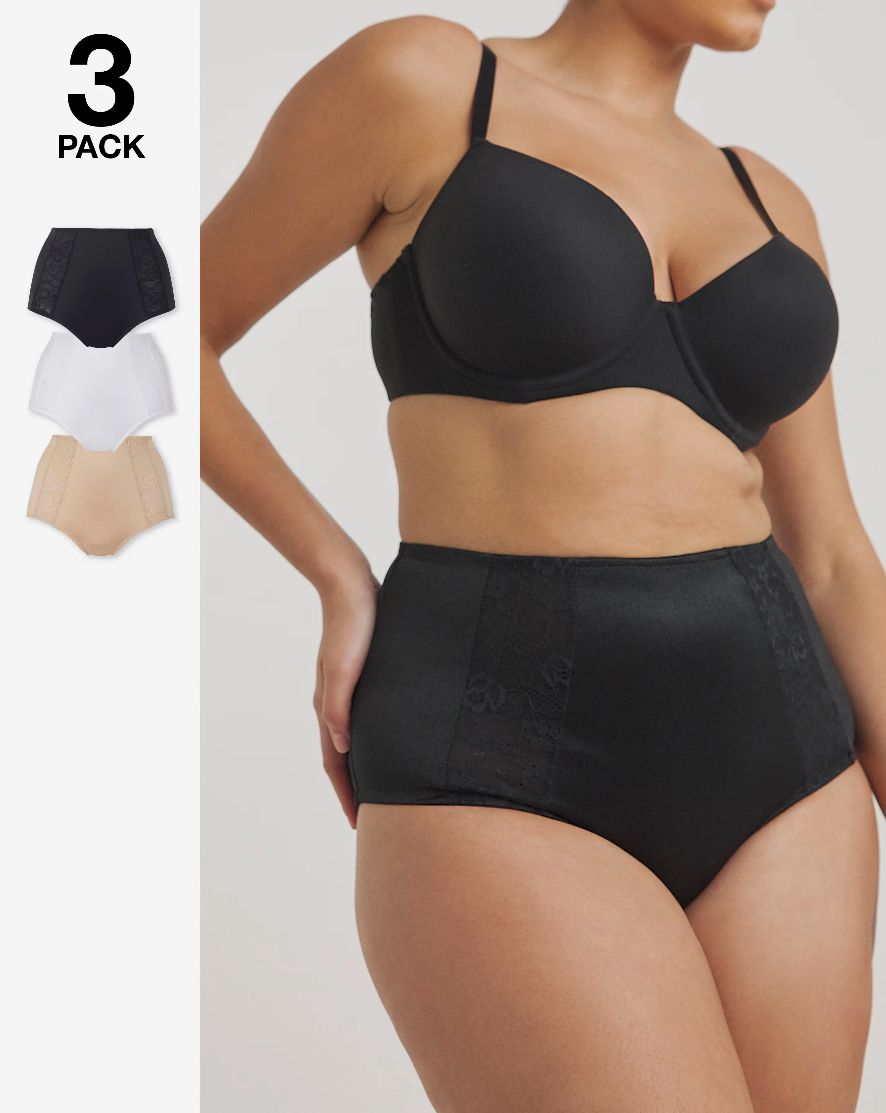 MAGISCULPT Firm Control (3 Pack) Tummy Control Midi Knickers Black/White/Almond 1 174850-magisculpt-firm-control-3-pack-tummy-control-midi-knickers-black-white-almond-1.webp