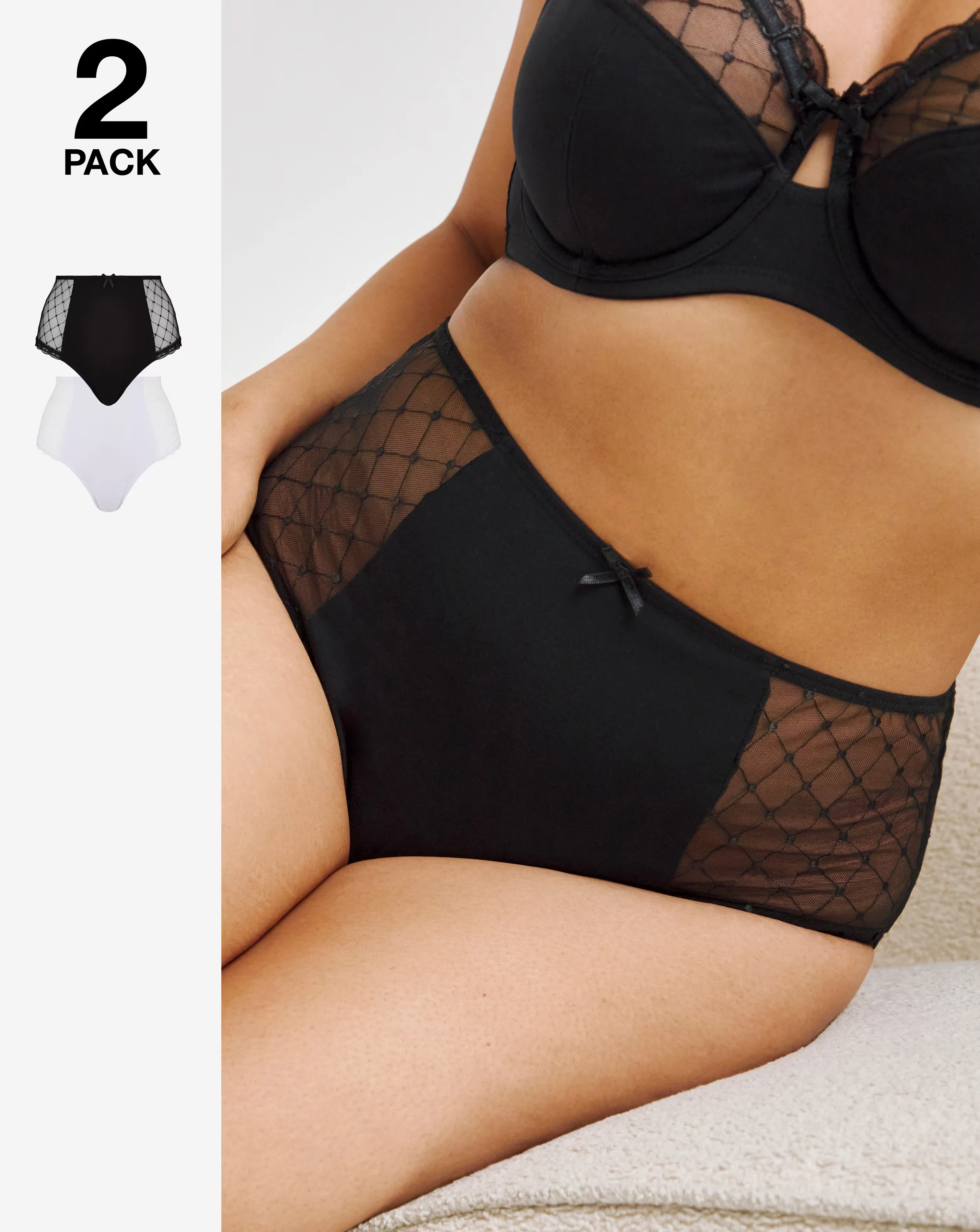 Pretty Secrets (2 Pack) Rachel Embroidery Deep Briefs Black/White 1 174982-pretty-secrets-2-pack-rachel-embroidery-deep-briefs-black-white-1.webp