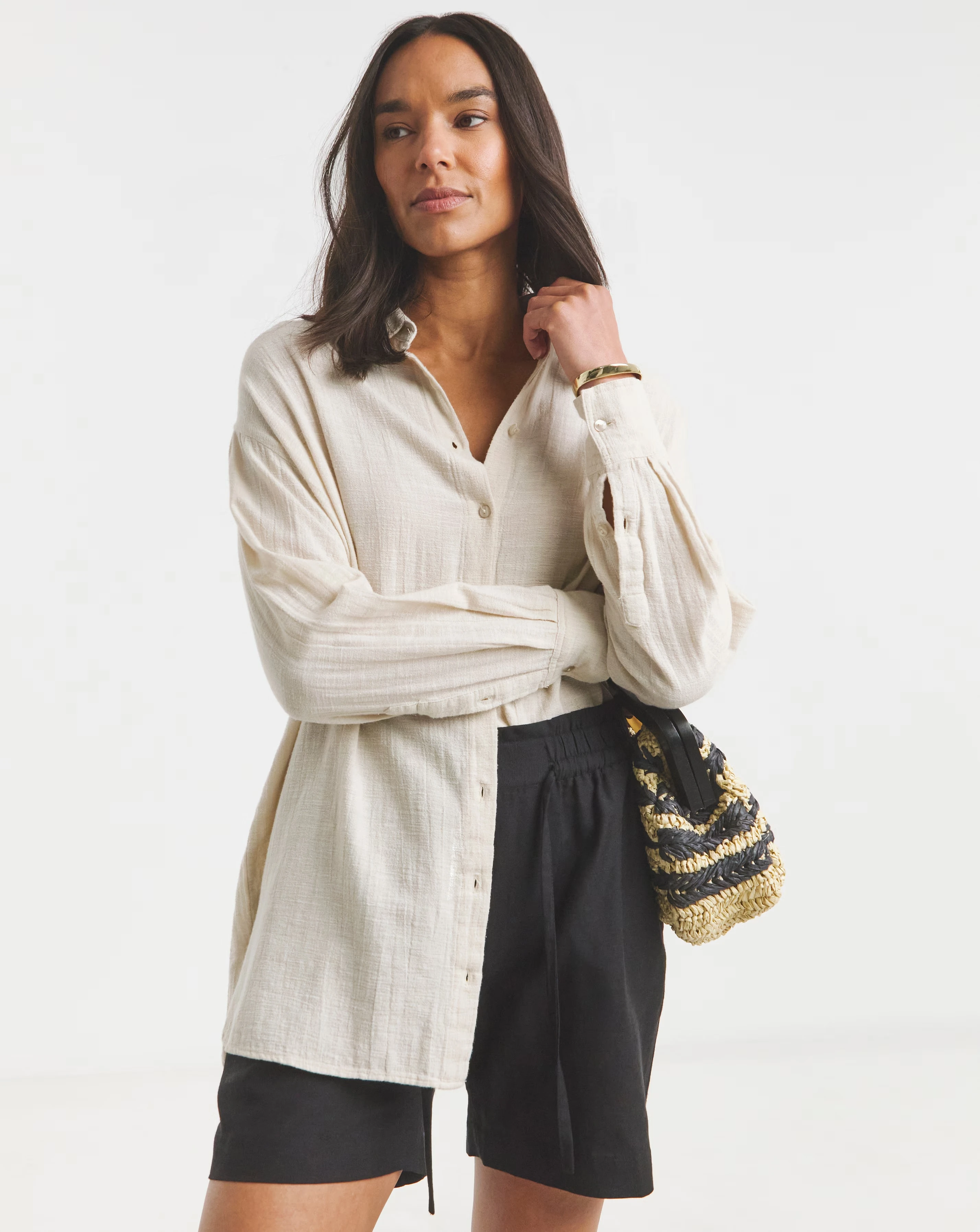 Black Easy Care Linen Mix Shorts