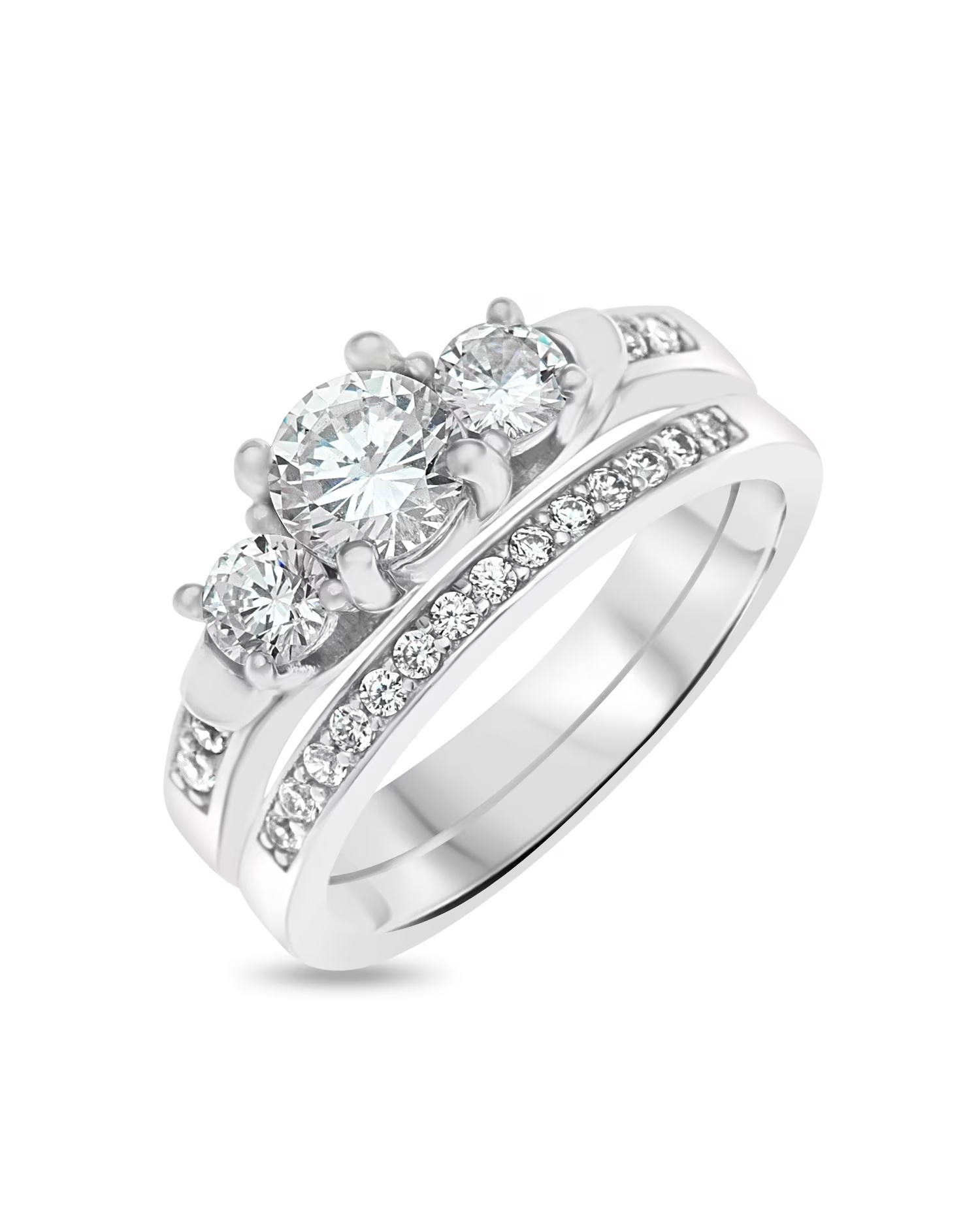 Sterling Silver Cubic Zirconia Two Piece Bridal Ring Set