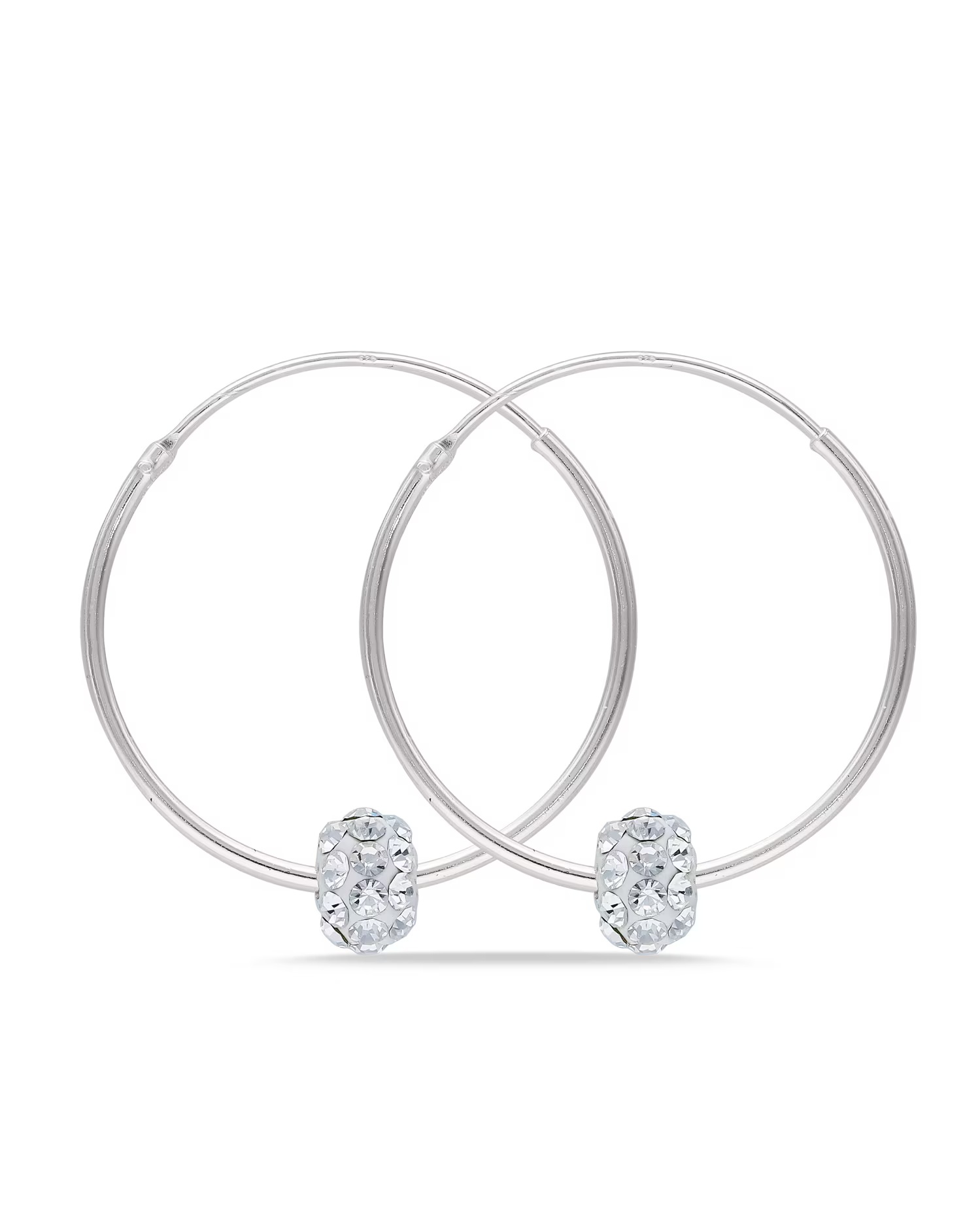 Sterling Silver 25mm Hoops with Moving Crystal Ball