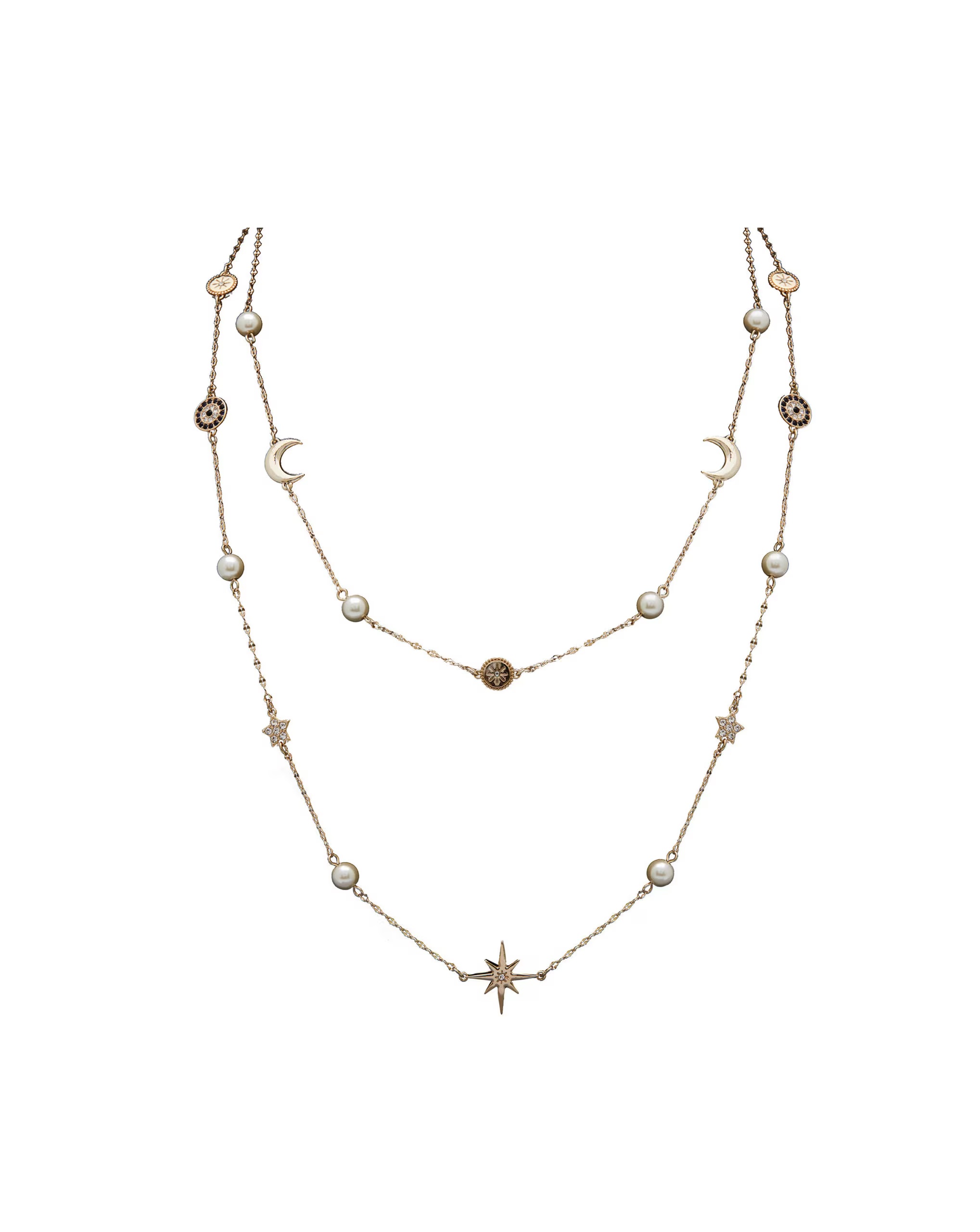 Mood Gold Crystal And Cream Pearl Celestial Necklace
