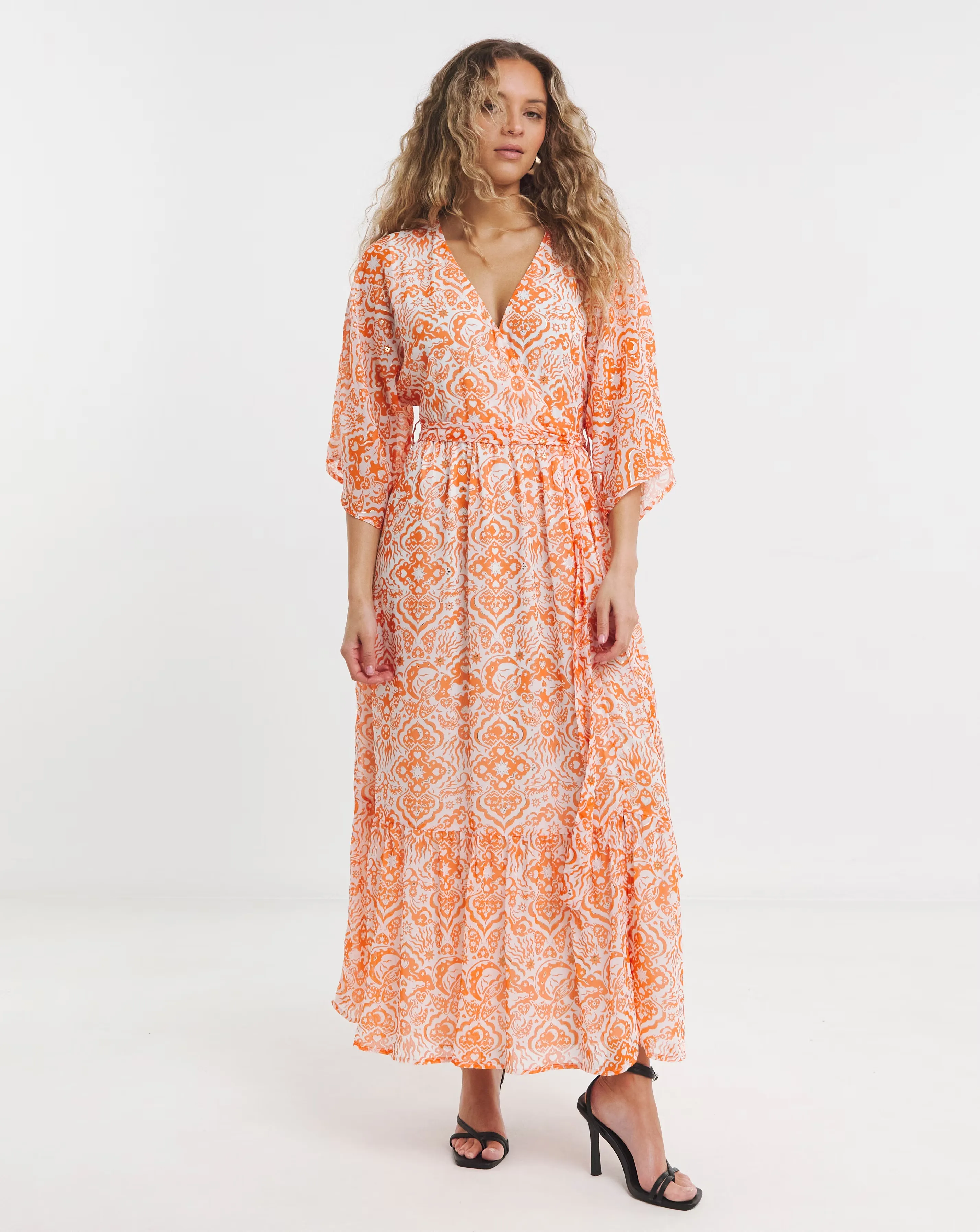 Lovedrobe Kimono Sleeve Faux Wrap Midaxi With Tie Belt