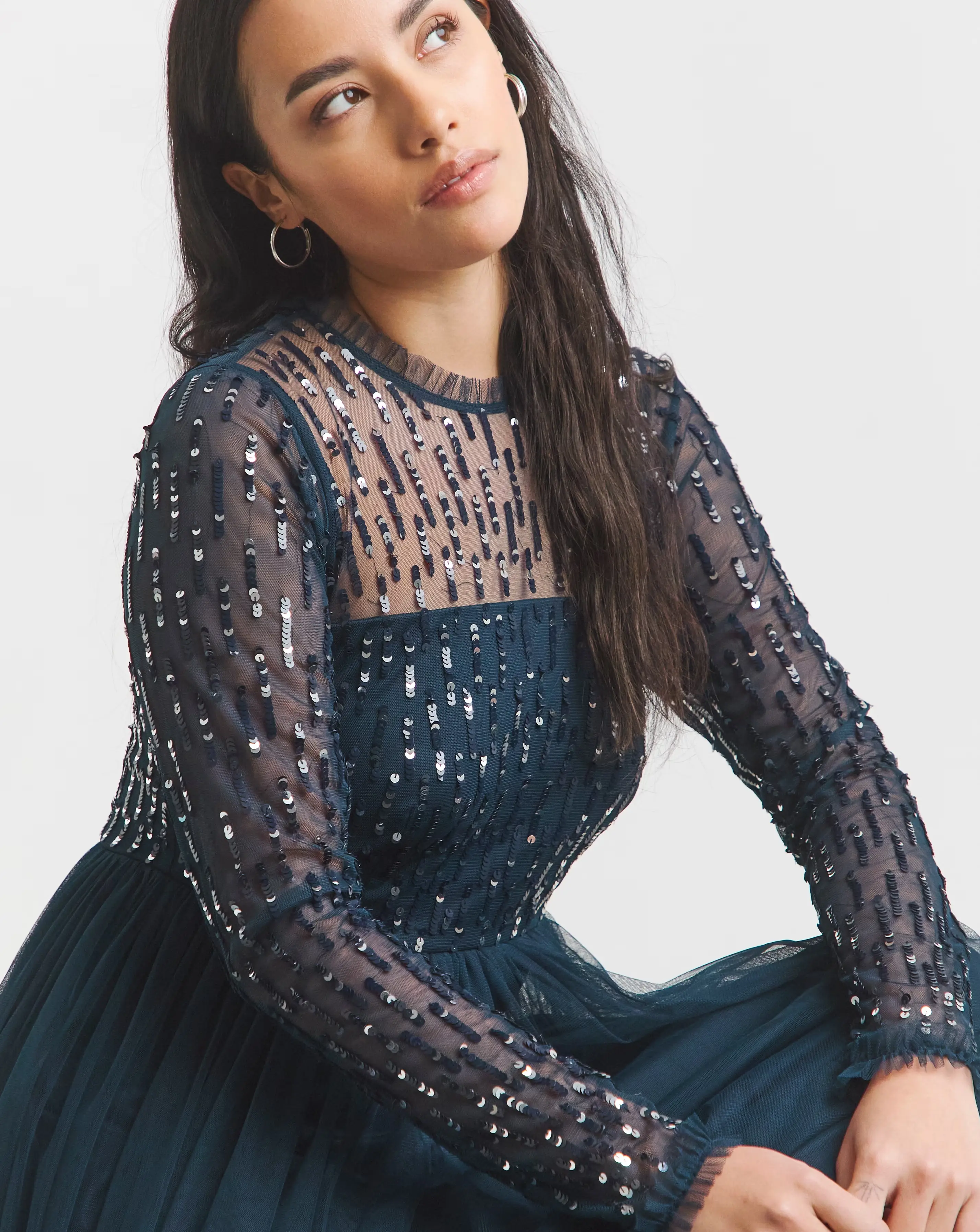 Maya Deluxe Tulle Linear Sequin Embellished Maxi