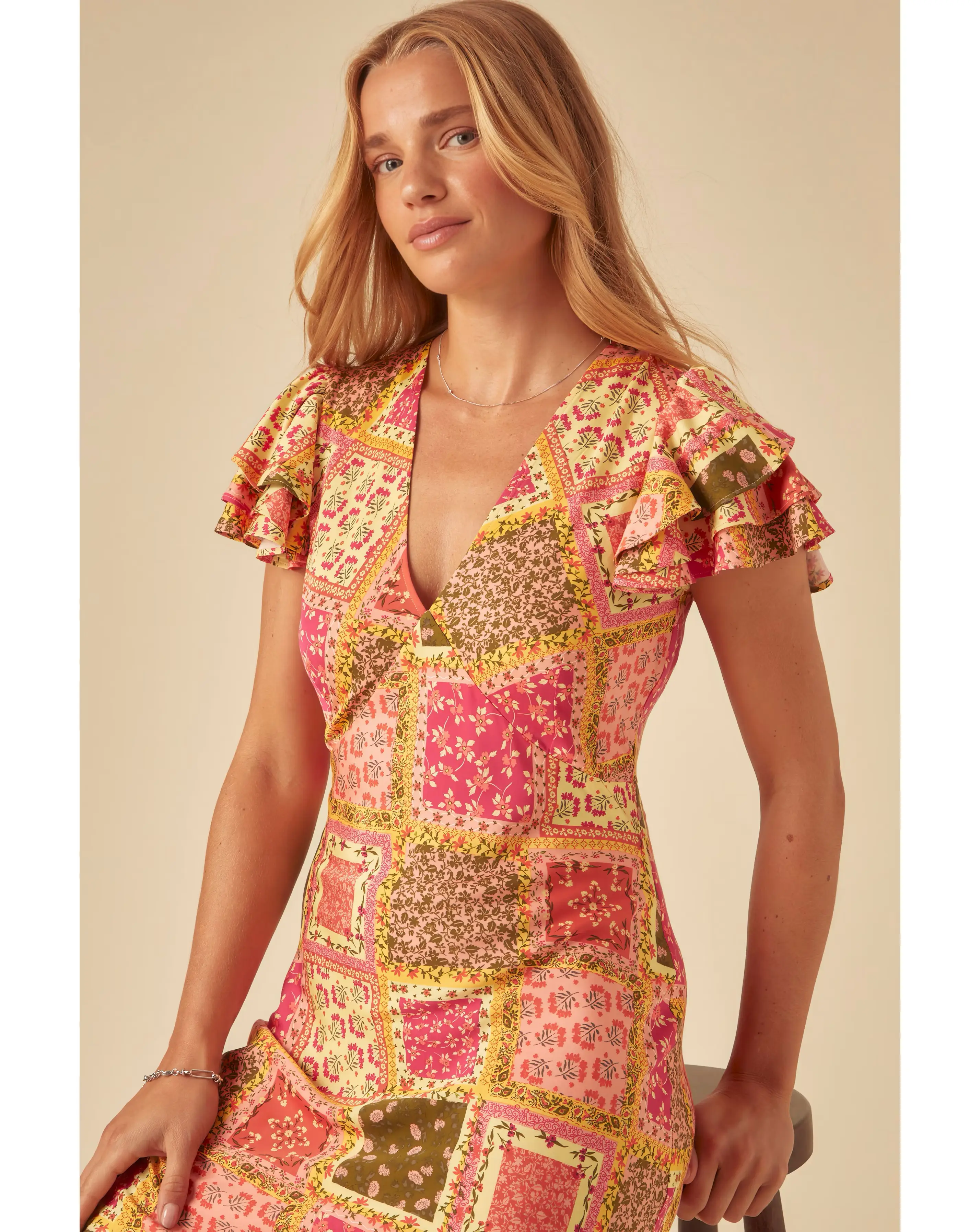 Nobody's Child Layla Midi Dress Patchwork Print