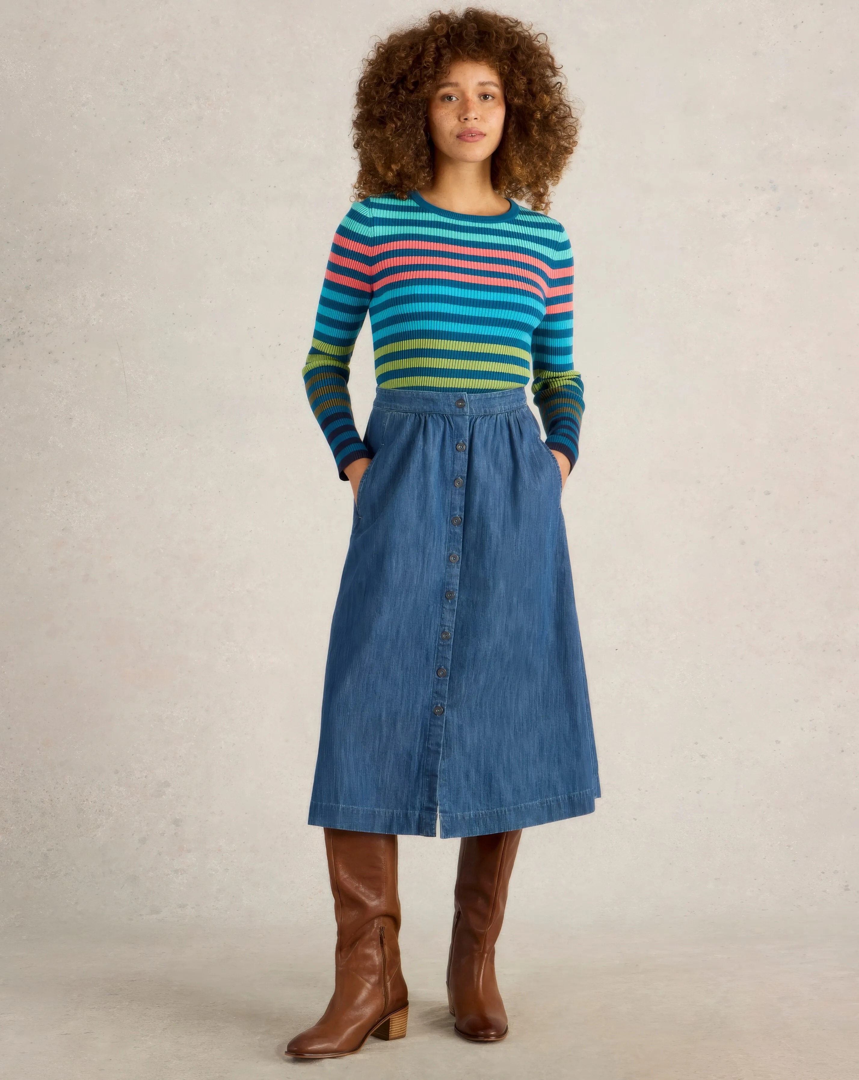 White Stuff Heather Denim Midi Skirt