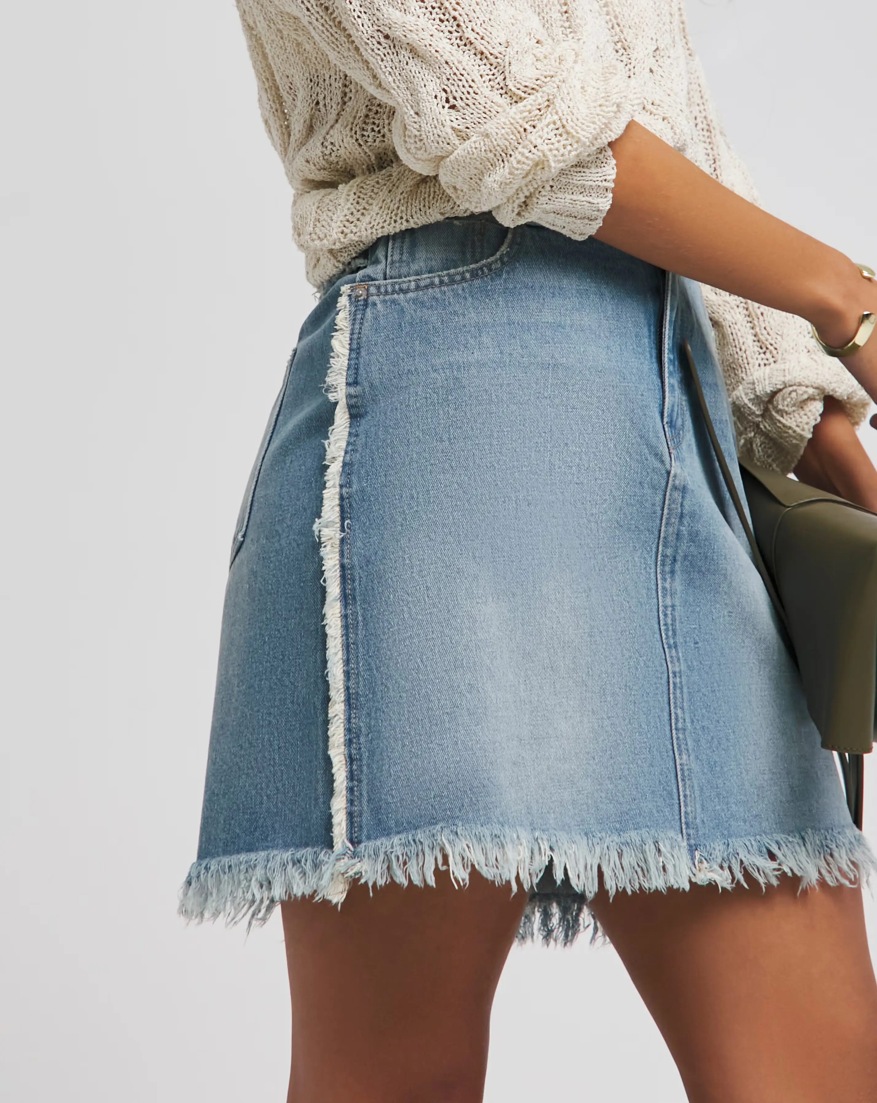 Simply Be Light Wash Frayed Hem Denim Mini Skirt