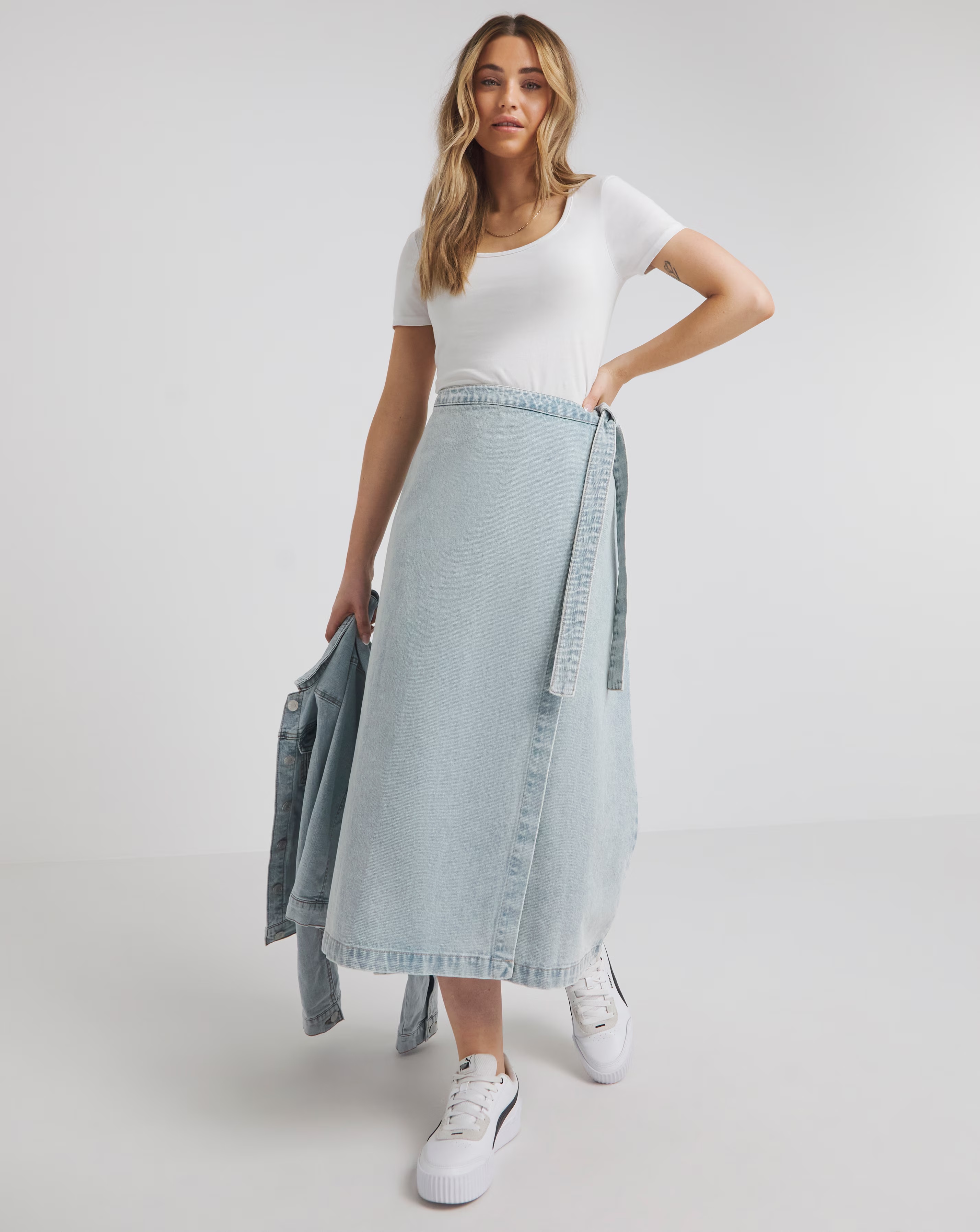 Simply Be Light Wash Midaxi Wrap Denim Skirt