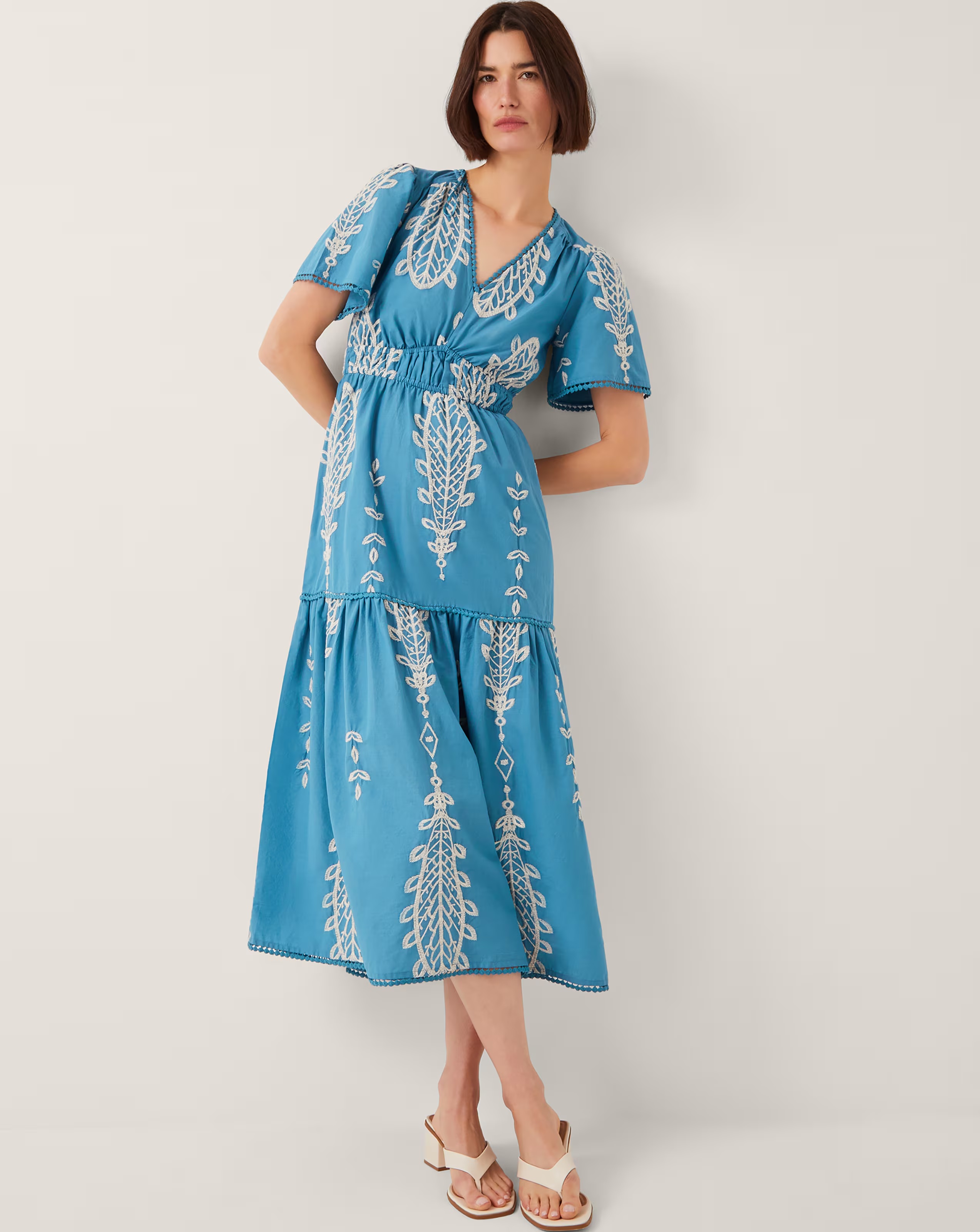 Monsoon Noa Short Sleeve Embroidered Midi Dress
