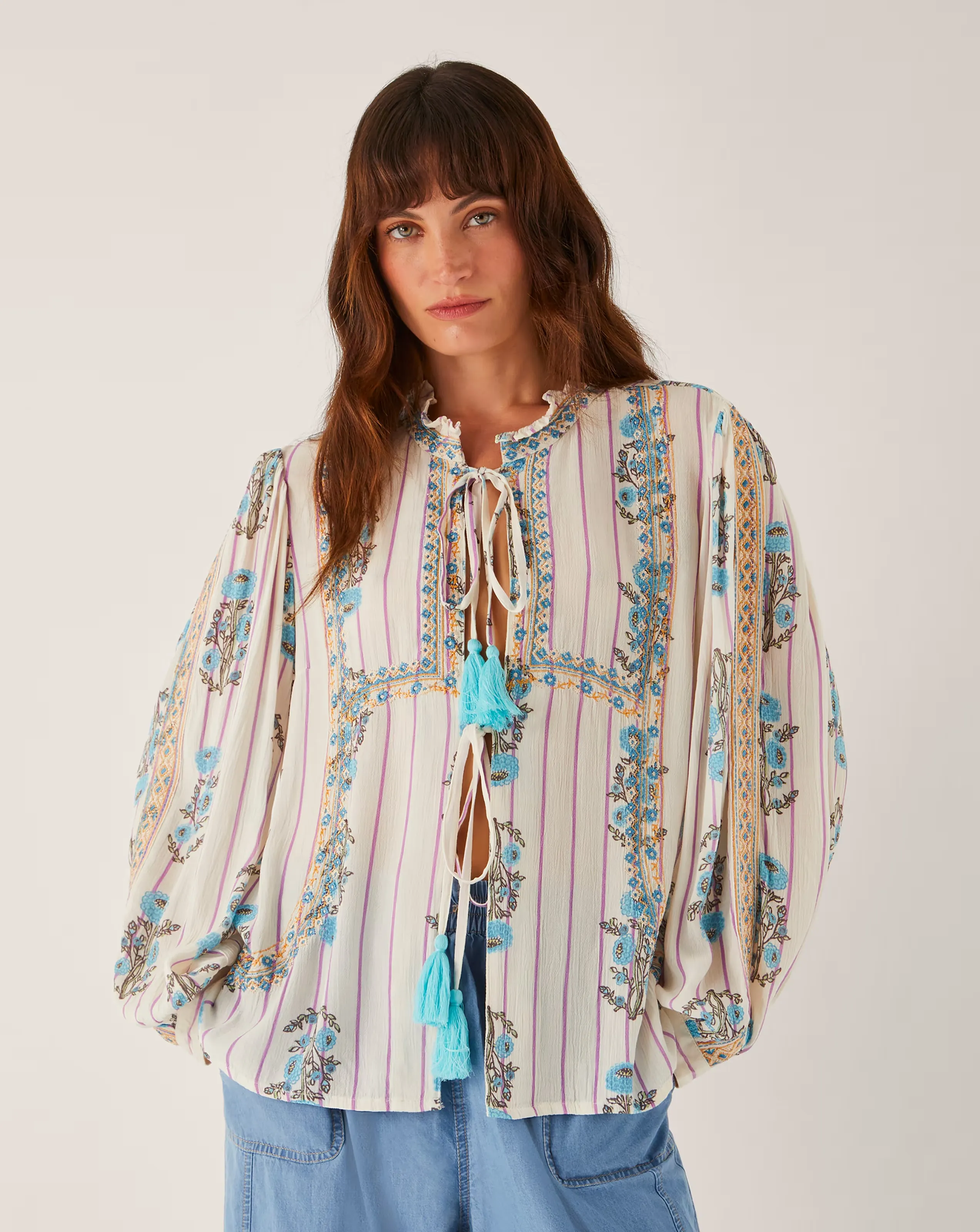 Monsoon Elora Floral Stripe Tie Blouse