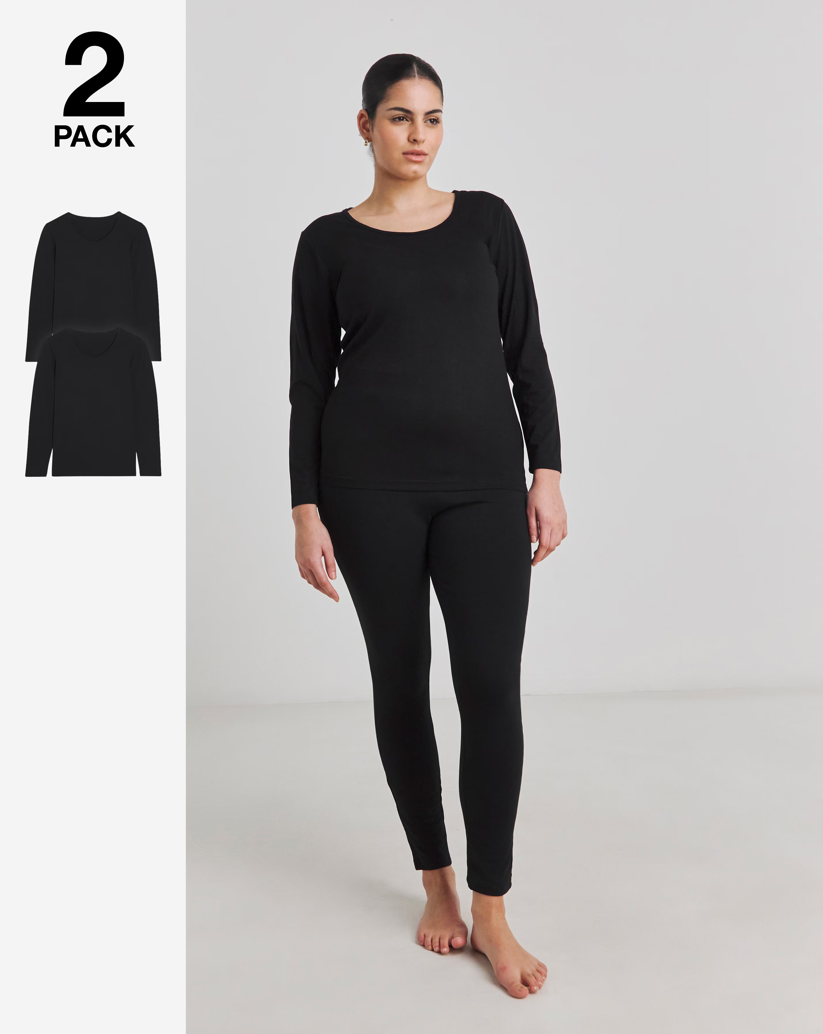 Pretty Secrets 2 Pack Thermal Long Sleeve Tops - Black