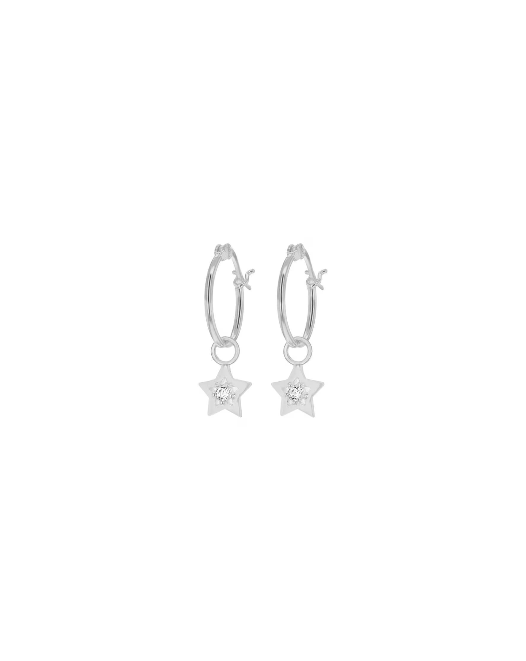 Sterling Silver Hoop Star Drop Earrings