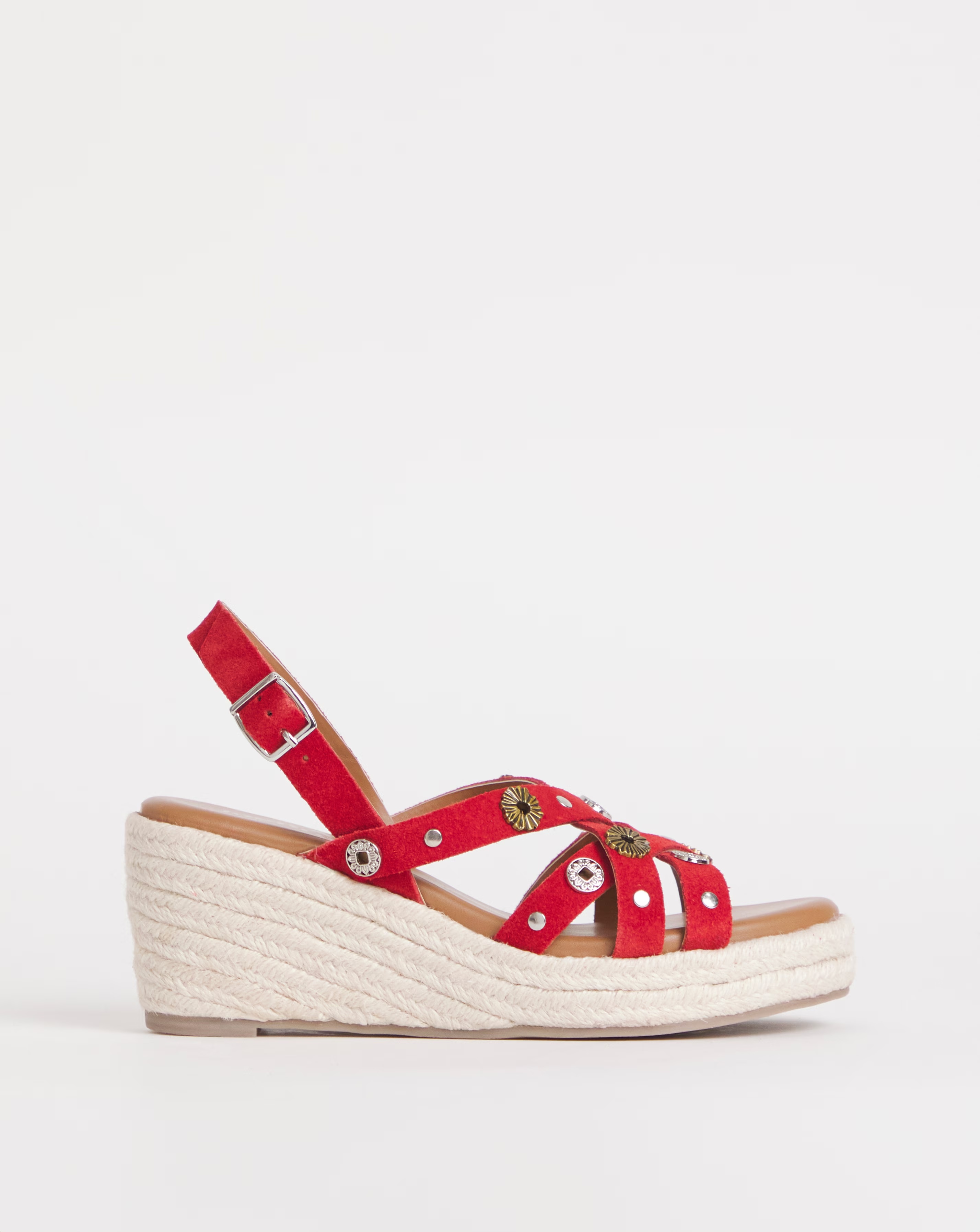 Joe Browns Red Wedge Studded Suede Sandals- Wide Fit (E)