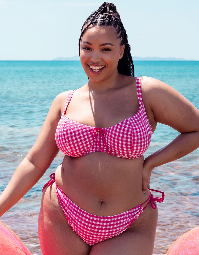 Curvy Kate Holiday Check Tie Side Bikini Brief Raspberry Pink