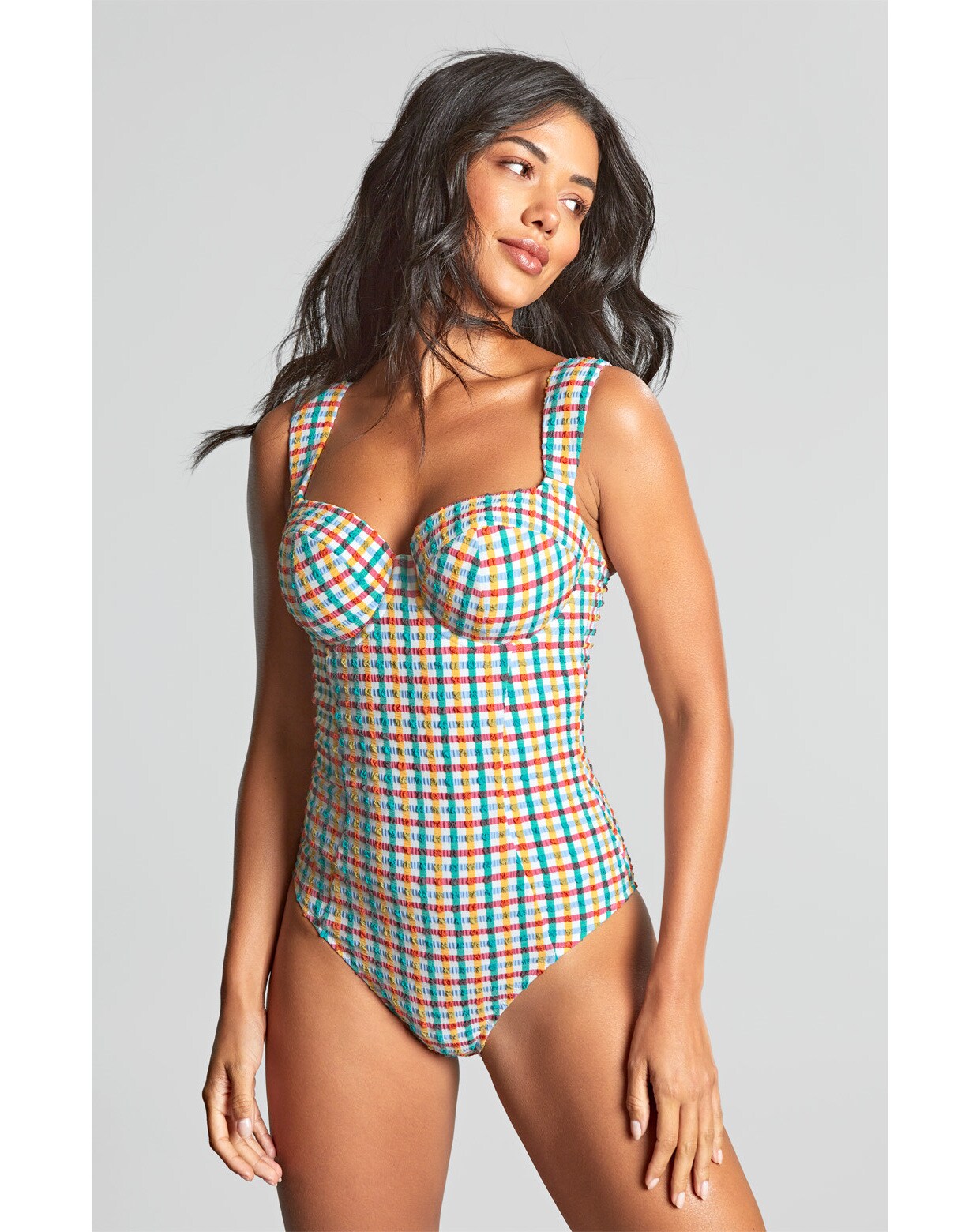 Panache Monica Balcony Wired Wide Strap Swimsuit Seersucker Check