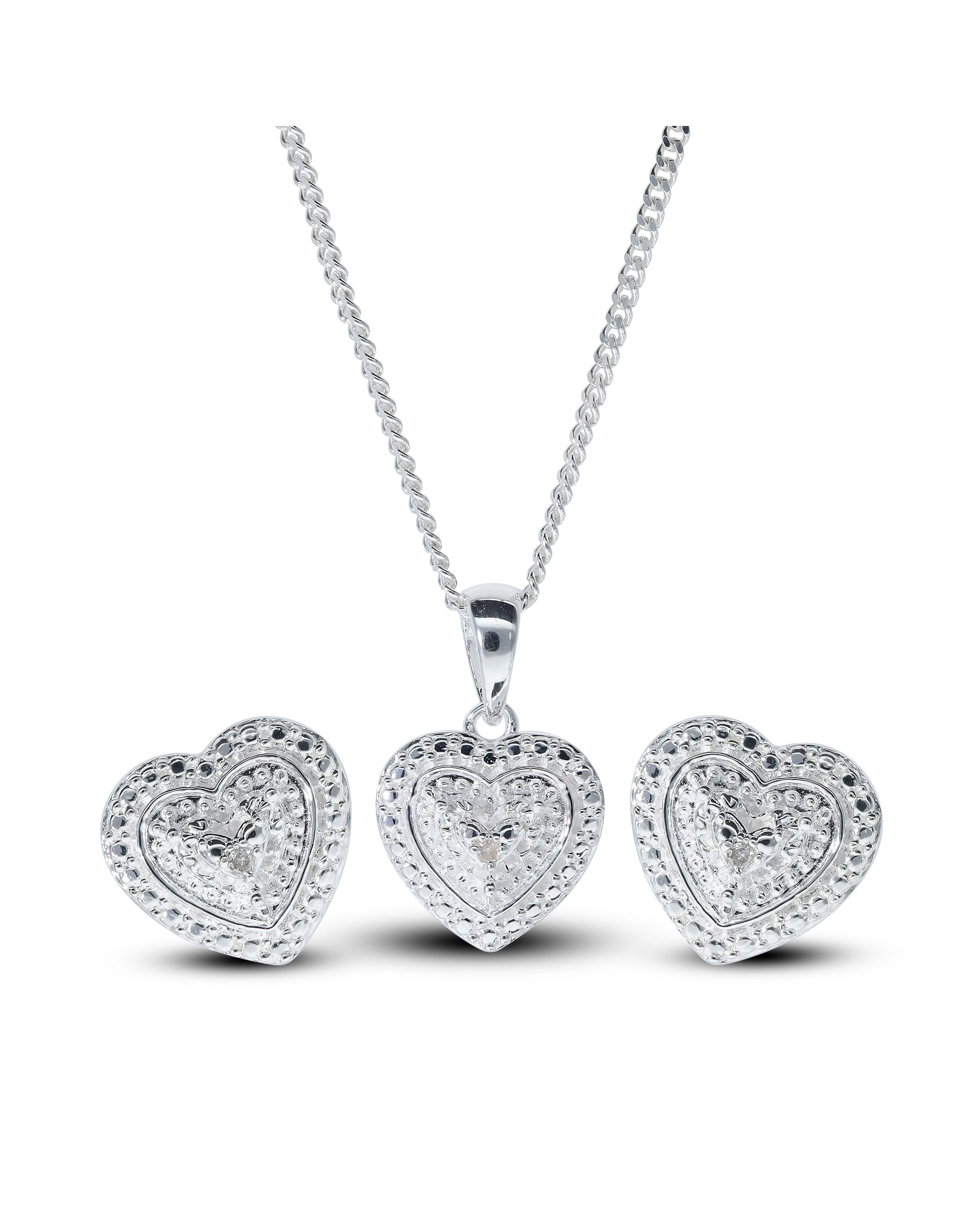 Sterling Silver Diamond Heart Earring & Pendant set