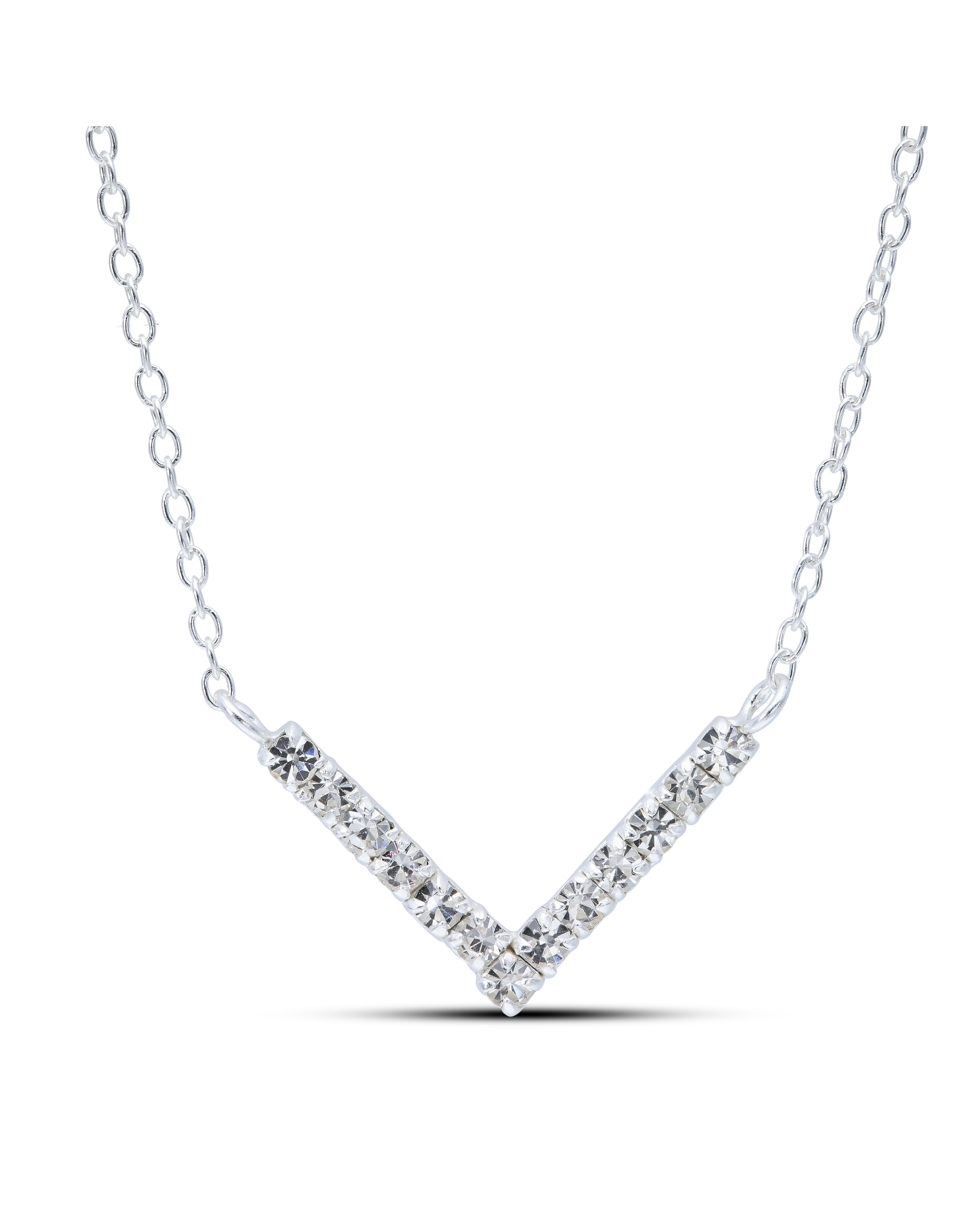 Sterling Silver Crystal V Necklace