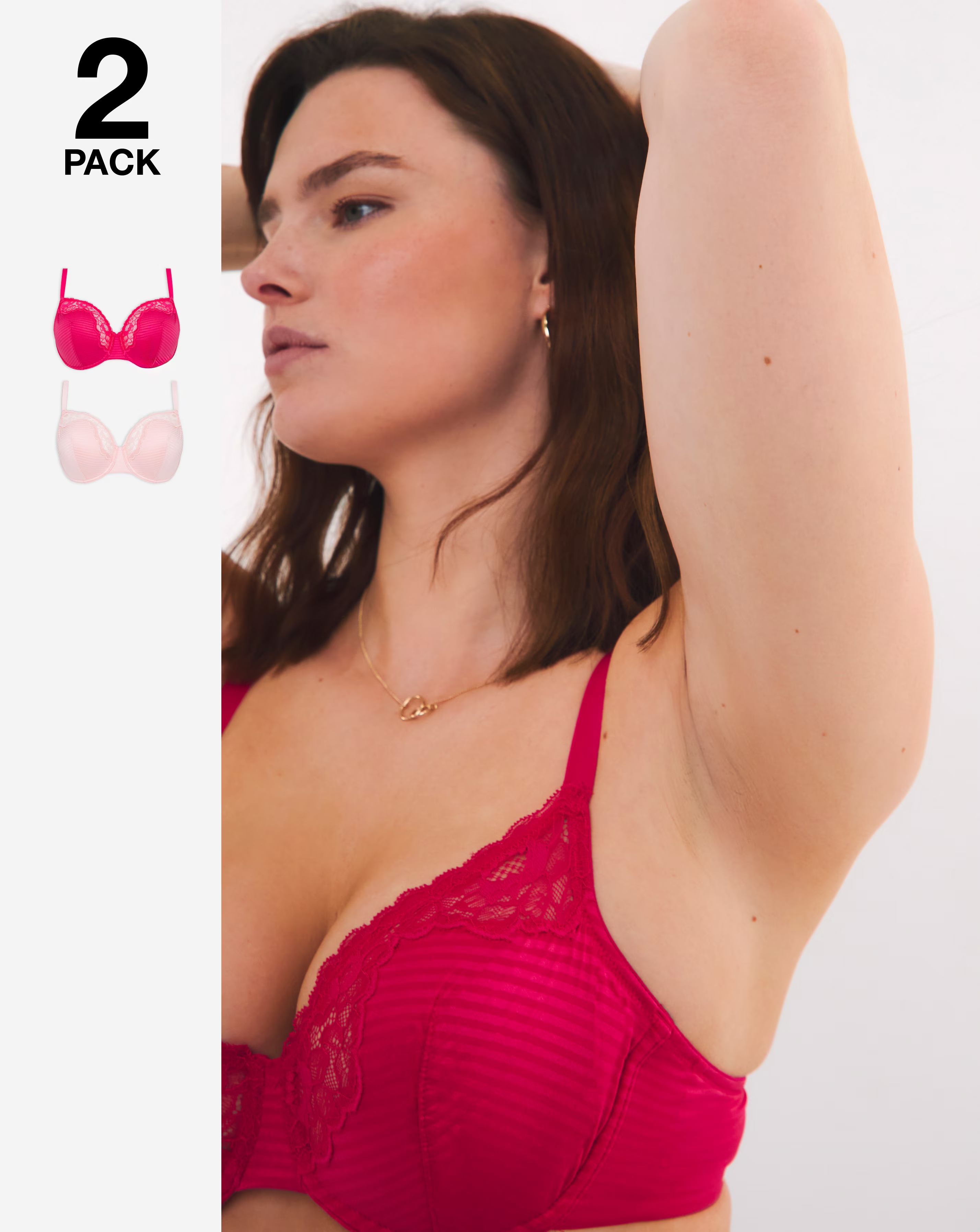 2 Pack Phoebe Everyday Stripe Non Padded Wired Balcony Bras B-F