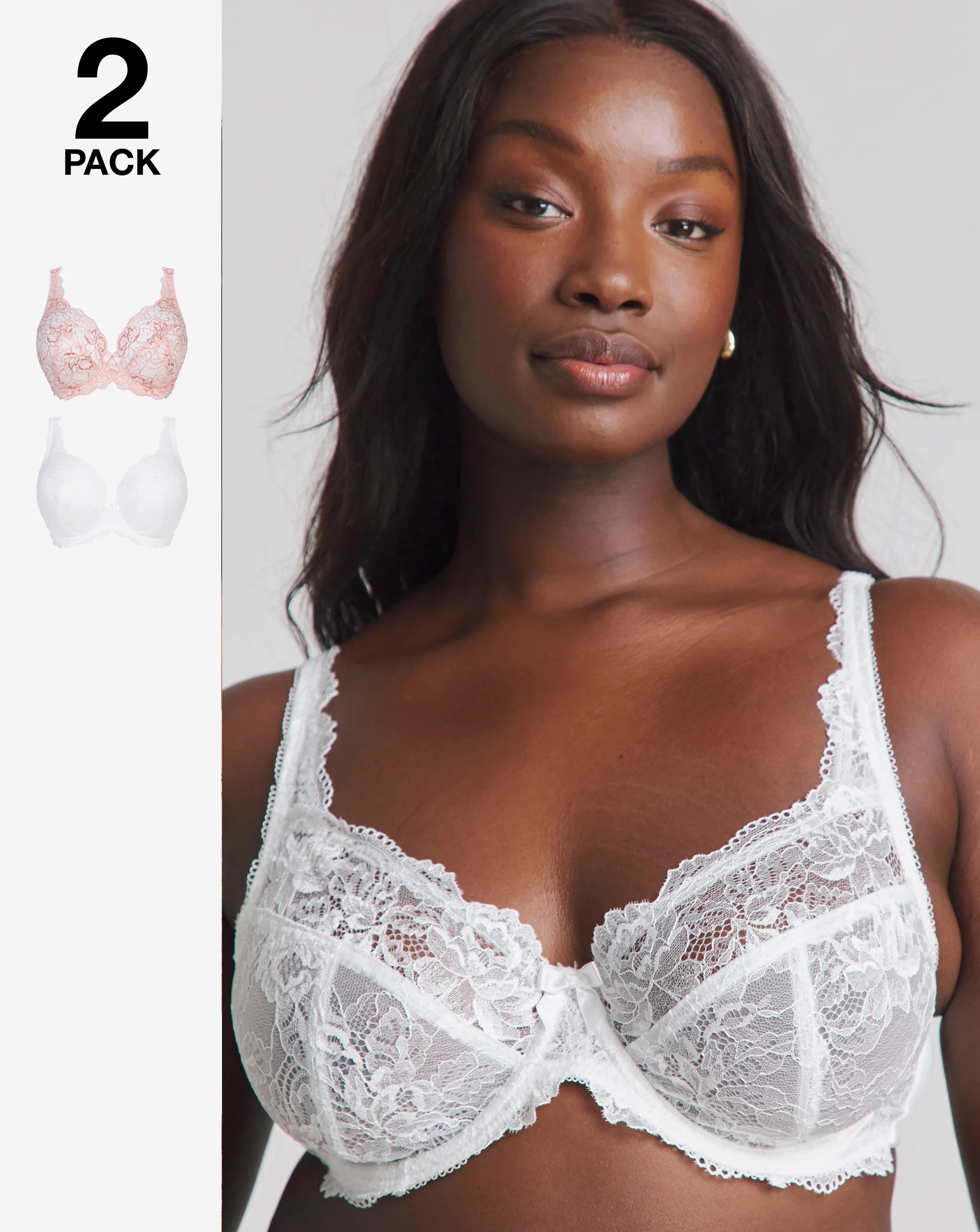 Pretty Secrets (2 Pack) Ella Lace Full Cup Wired Bras (B-J) Blush/White